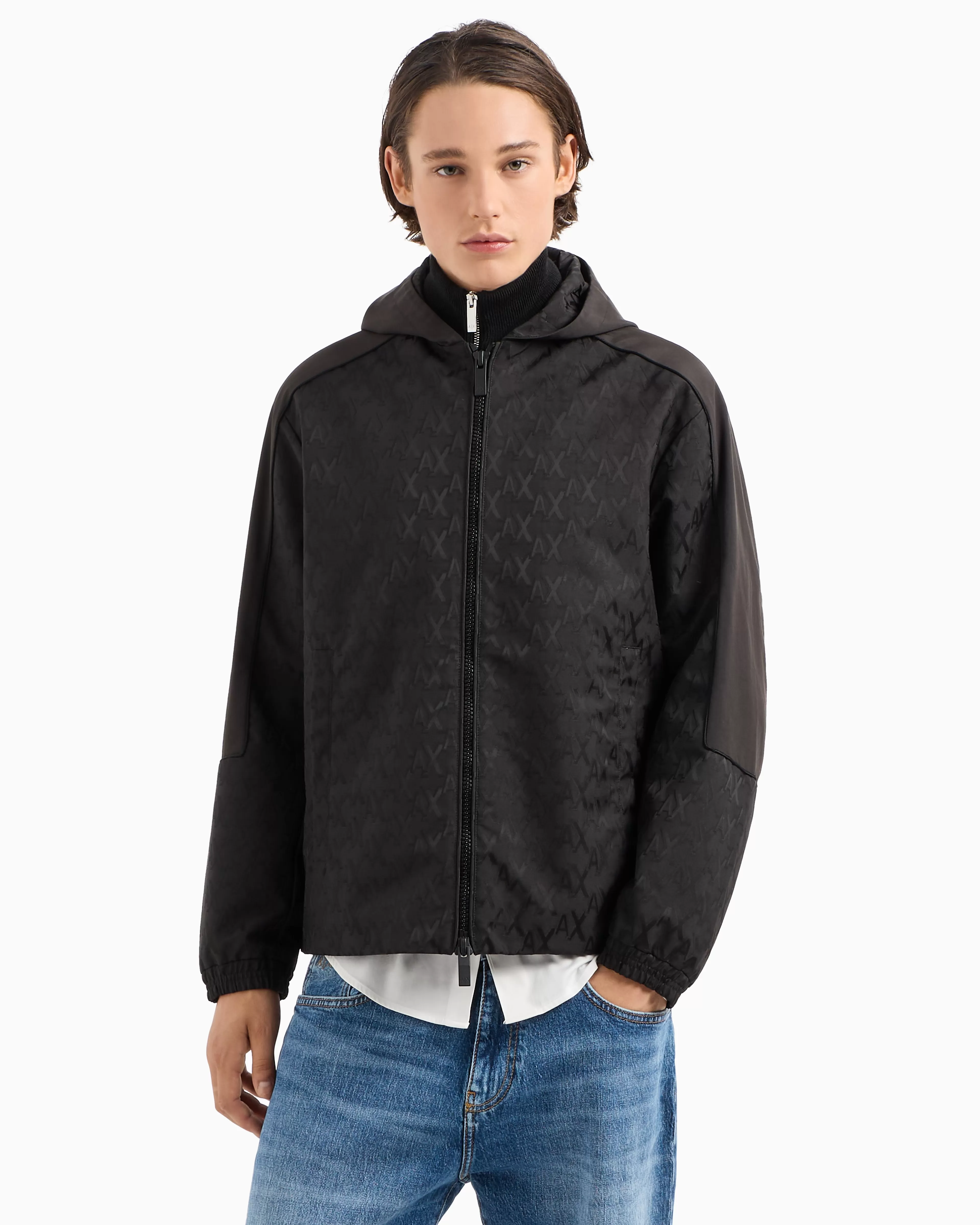 Armani Exchange Blouson with hood in monogram coated fabric* Outerwear