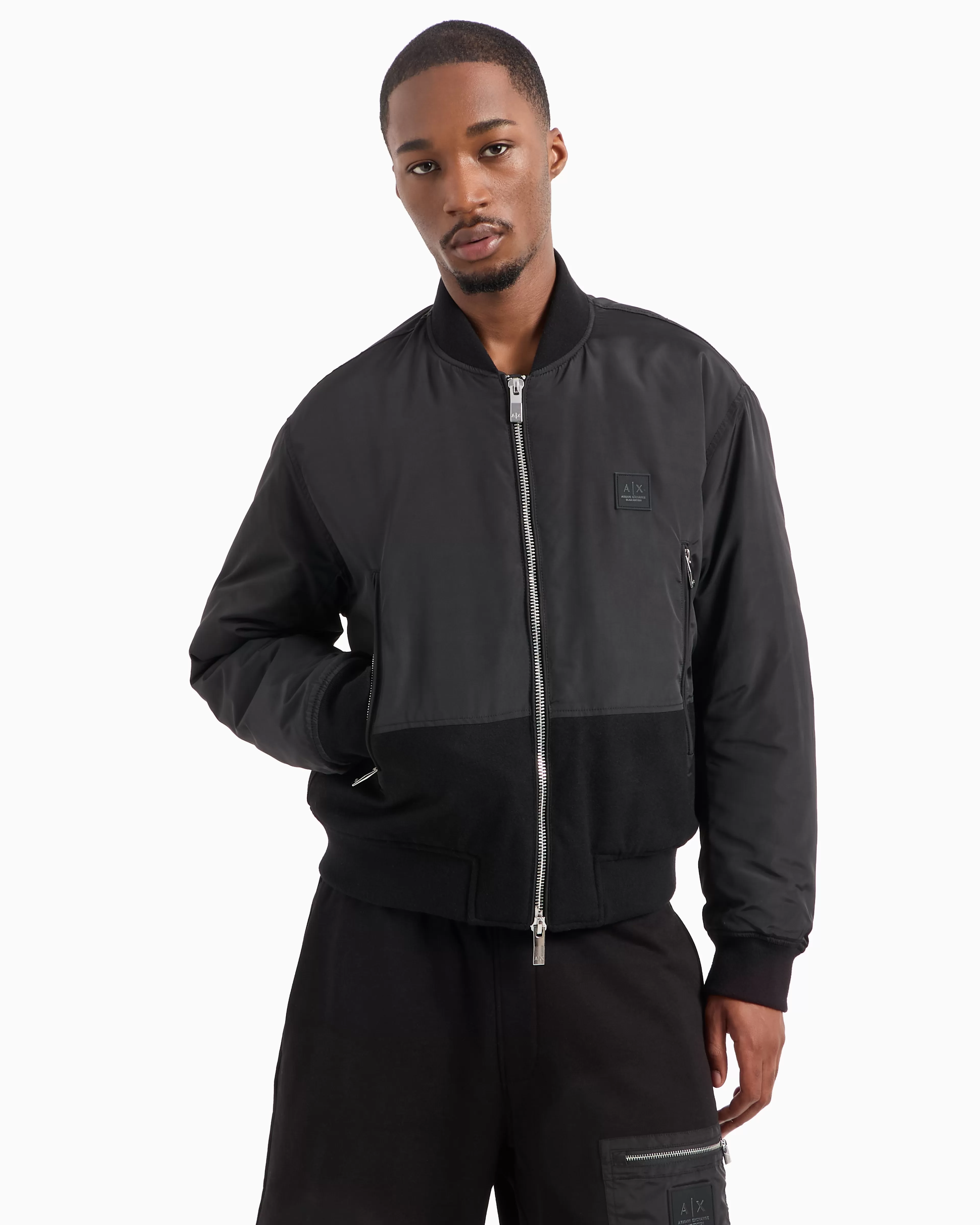 Armani Exchange Bomber jacket in opaque fabric with velvet insert* Outerwear