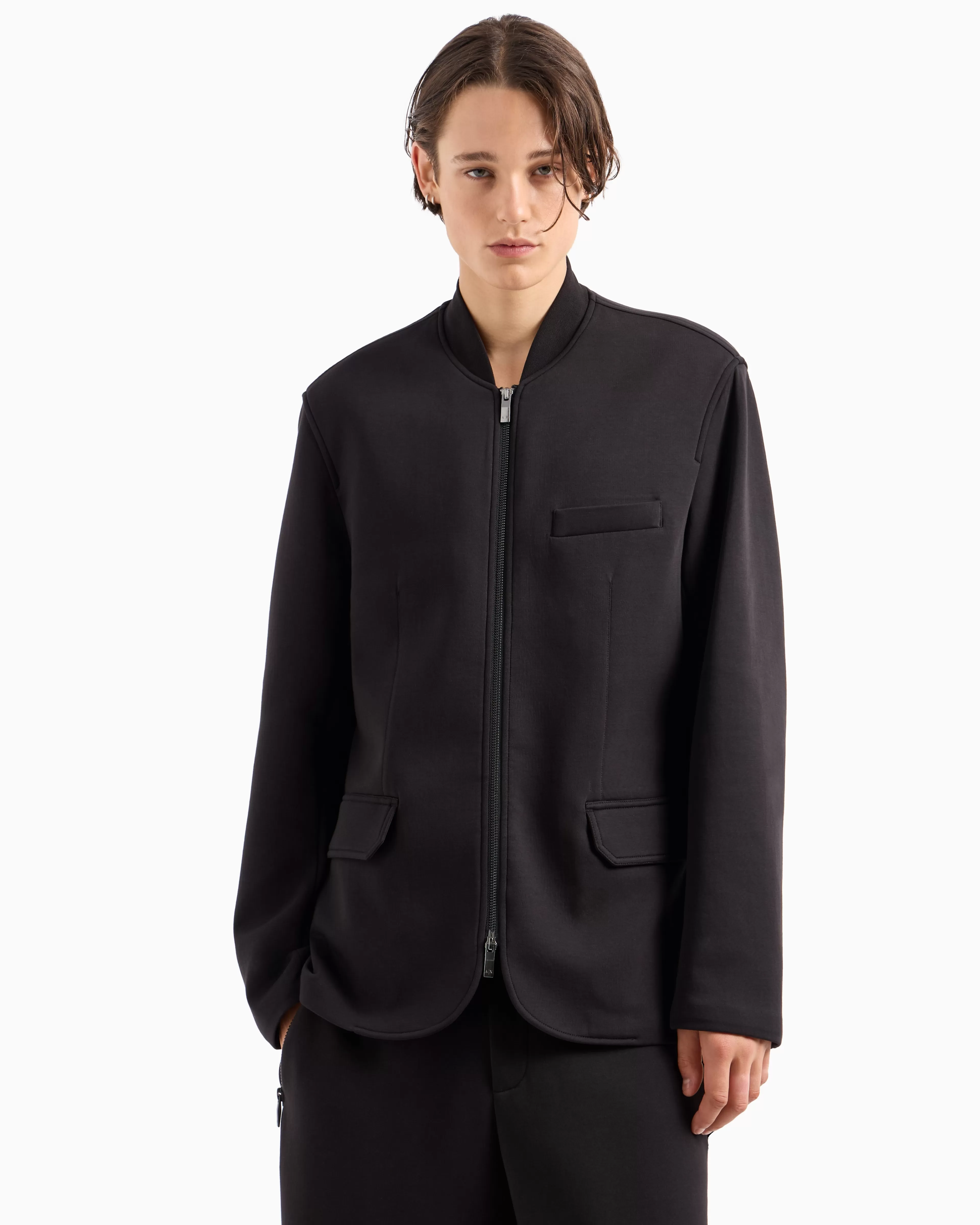 Armani Exchange Bonded cotton long zip jacket* Matching Sets | Jackets