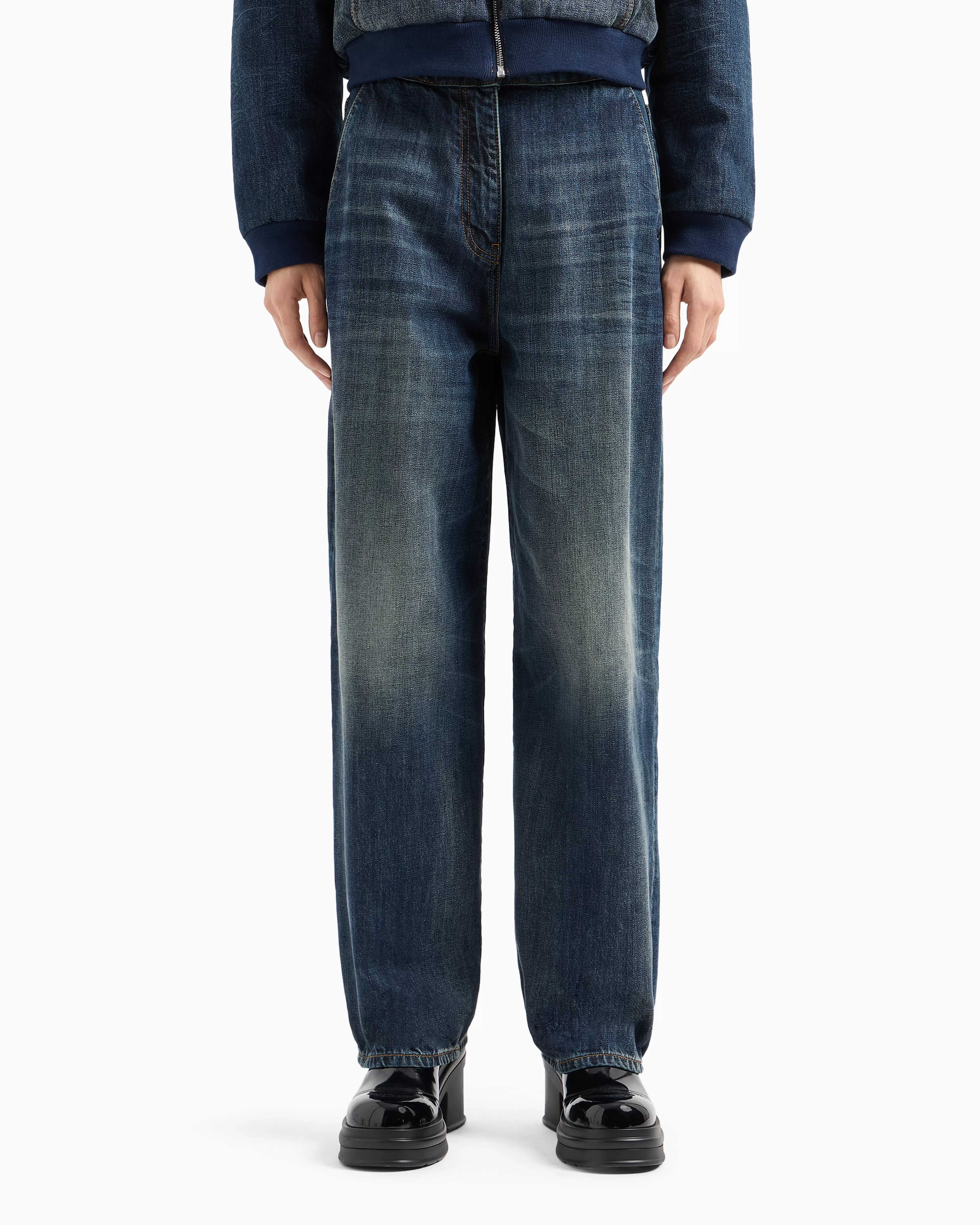 Armani Exchange Cotton denim boyfriend jeans with embroidered logo on the pocket* Matching Sets | Denim