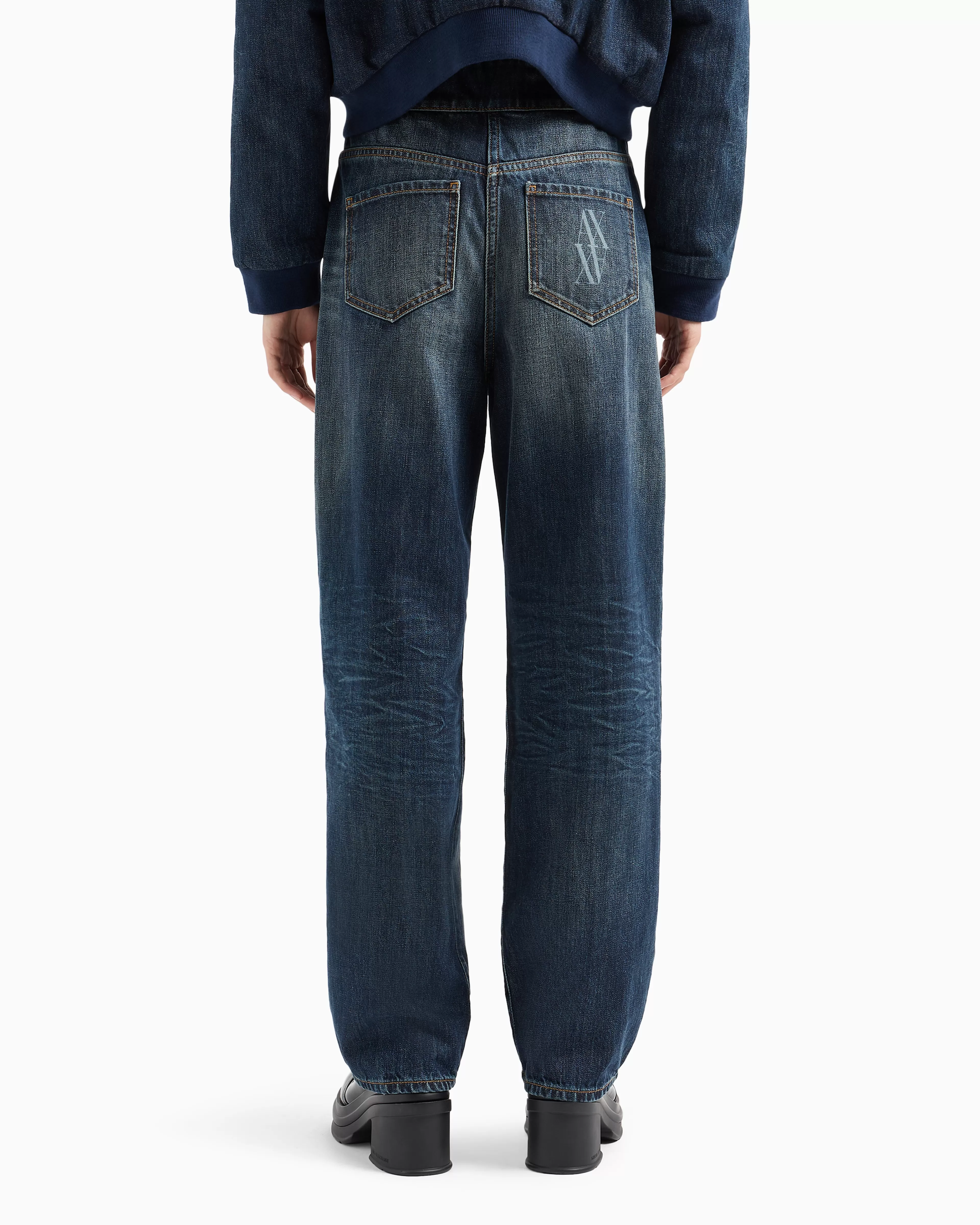 Armani Exchange Cotton denim boyfriend jeans with embroidered logo on the pocket* Matching Sets | Denim
