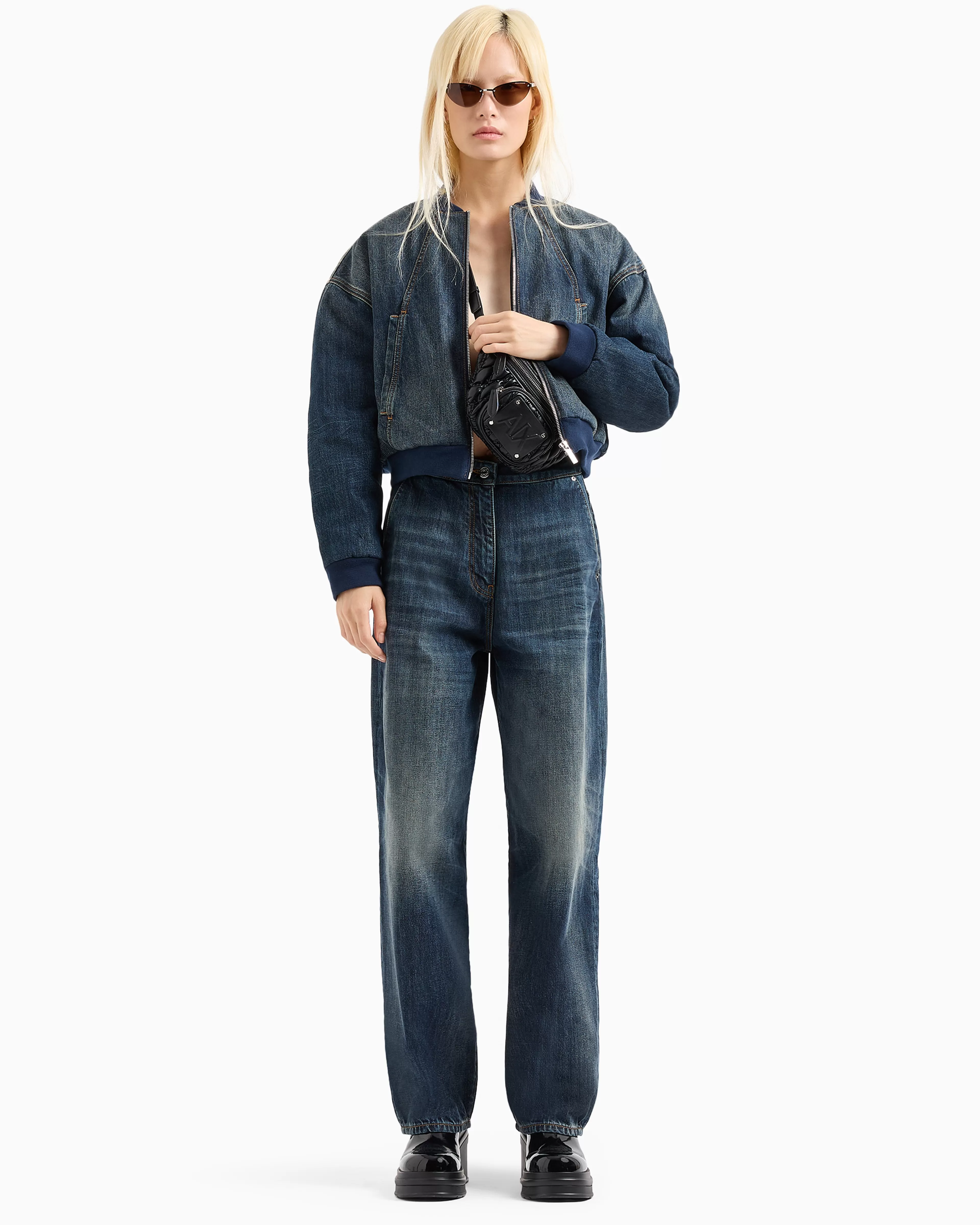 Armani Exchange Cotton denim boyfriend jeans with embroidered logo on the pocket* Matching Sets | Denim