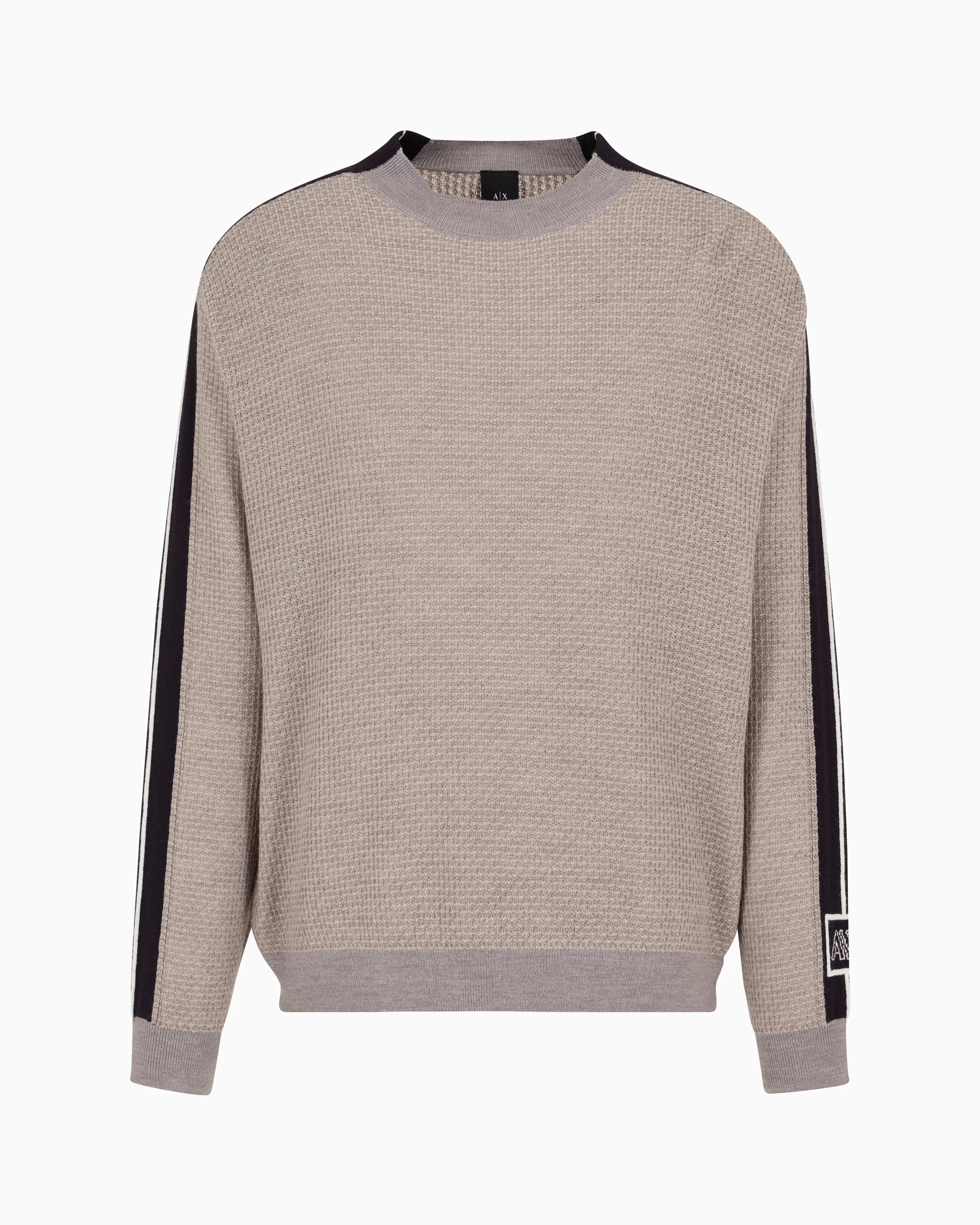 Armani Exchange Crewneck sweater in wool blend with bands on the sleeves* Knitwear