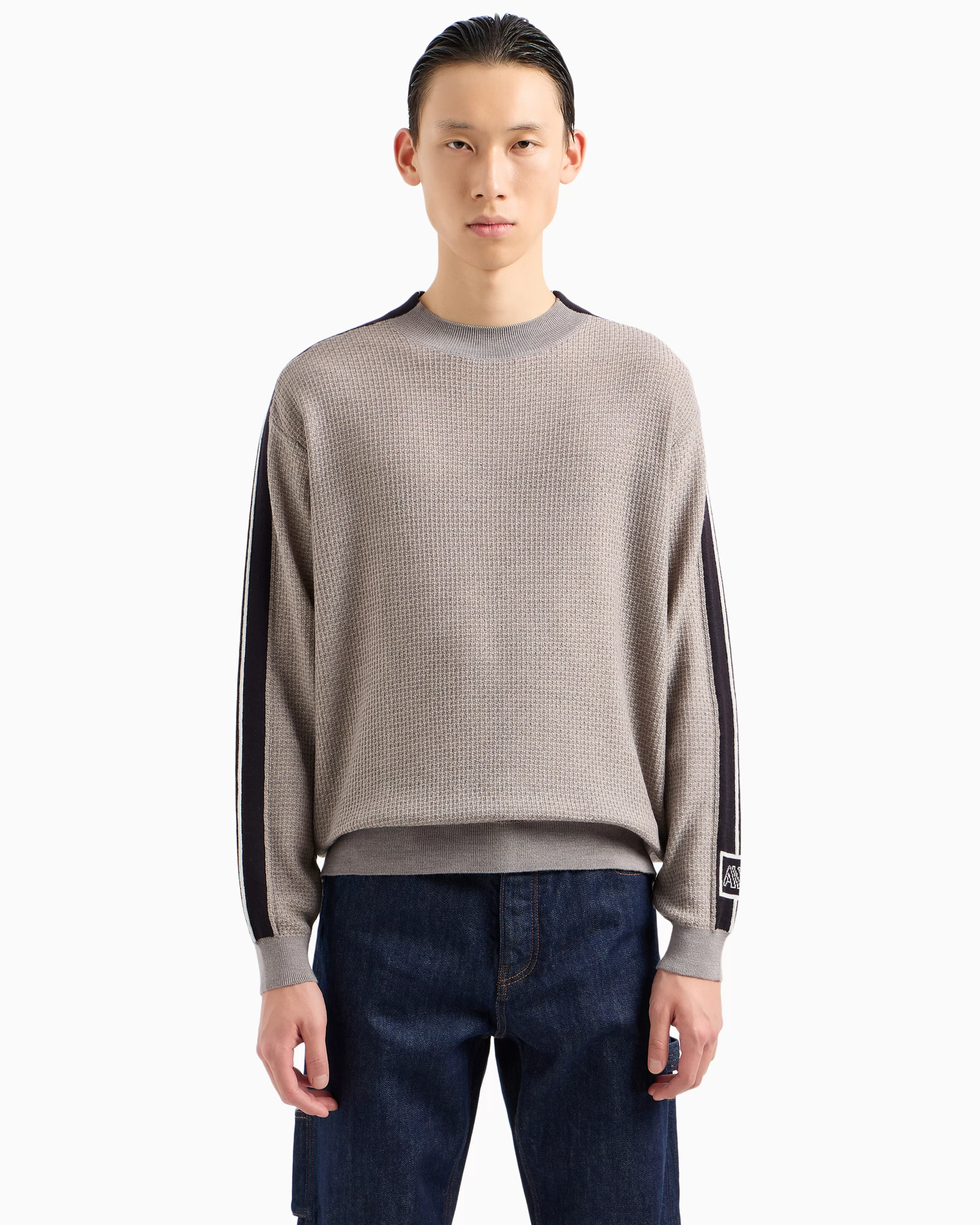 Armani Exchange Crewneck sweater in wool blend with bands on the sleeves* Knitwear