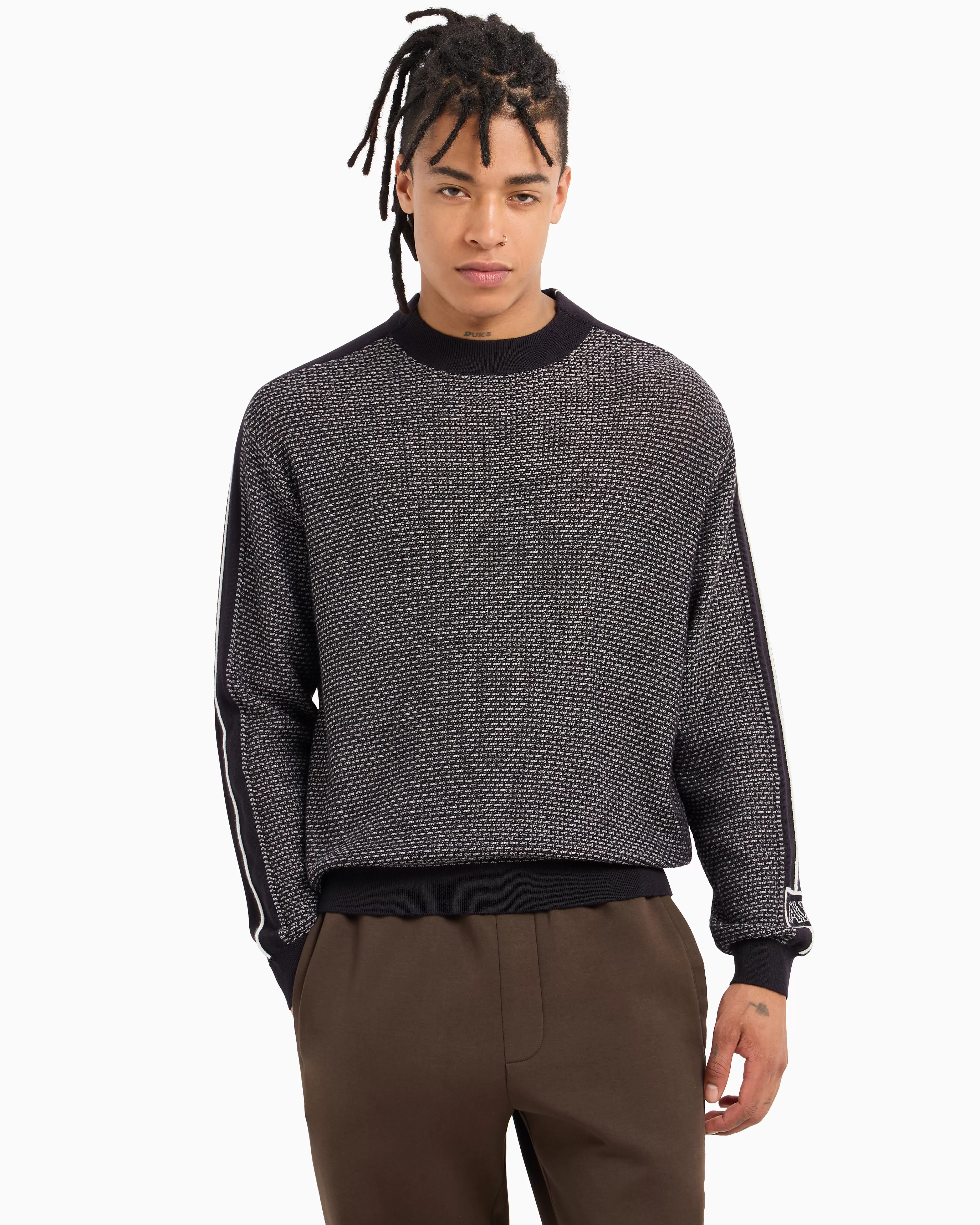 Armani Exchange Crewneck sweater in wool blend with bands on the sleeves* Knitwear