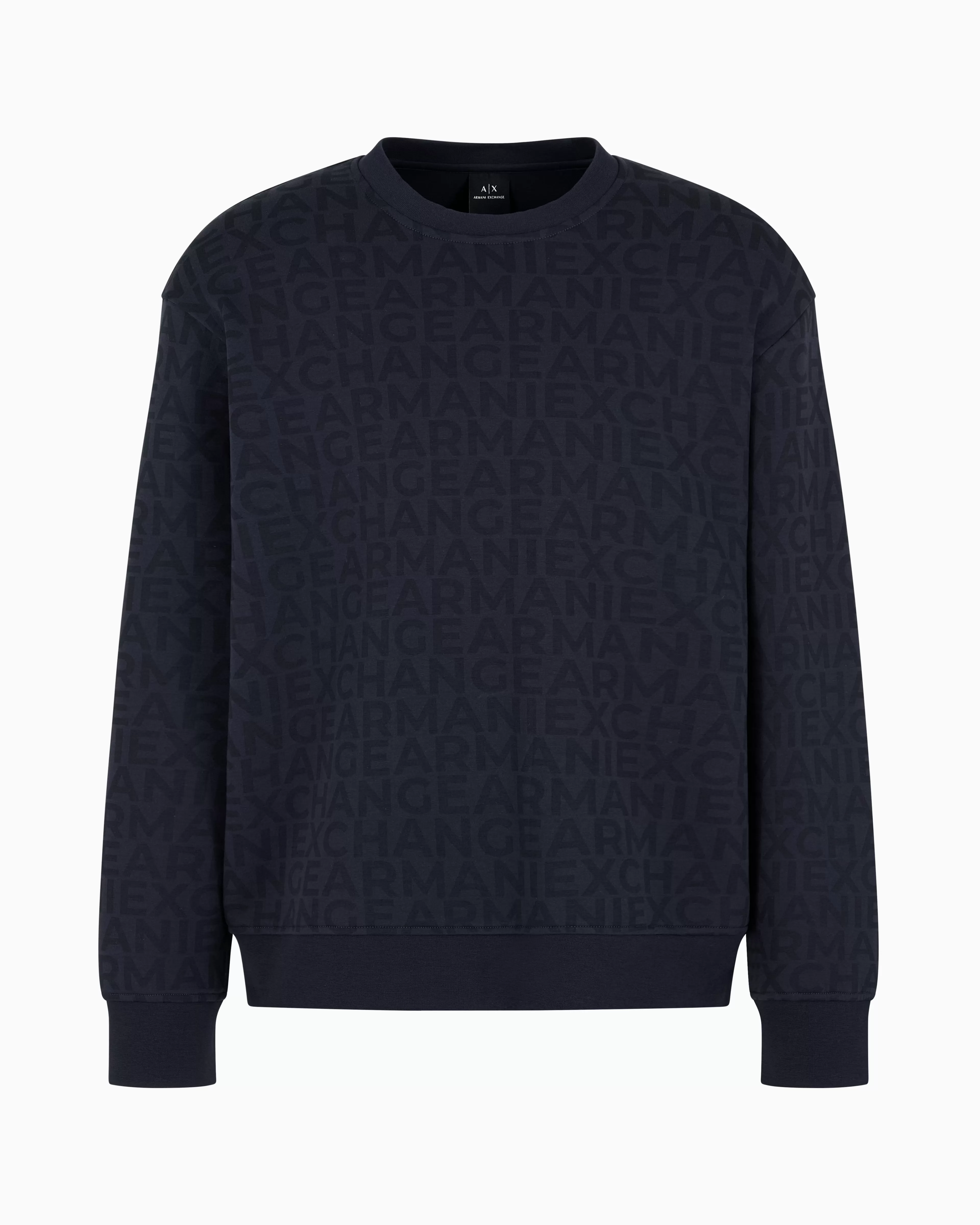 Armani Exchange Crewneck sweatshirt in bonded cotton with allover tone-on-tone logo* Sweatshirts