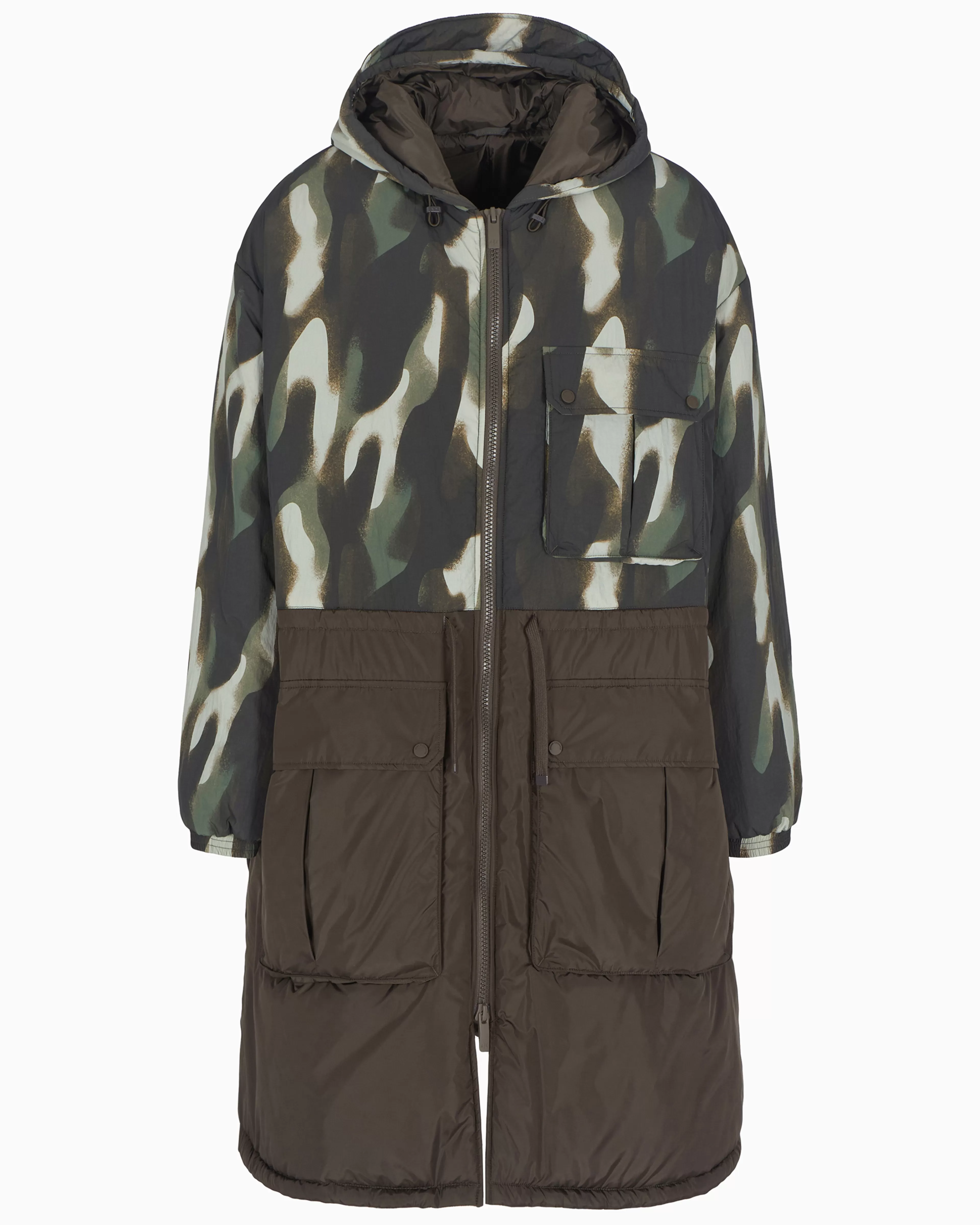 Armani Exchange Crinkle Camou Nylon Hooded Parka* Outerwear