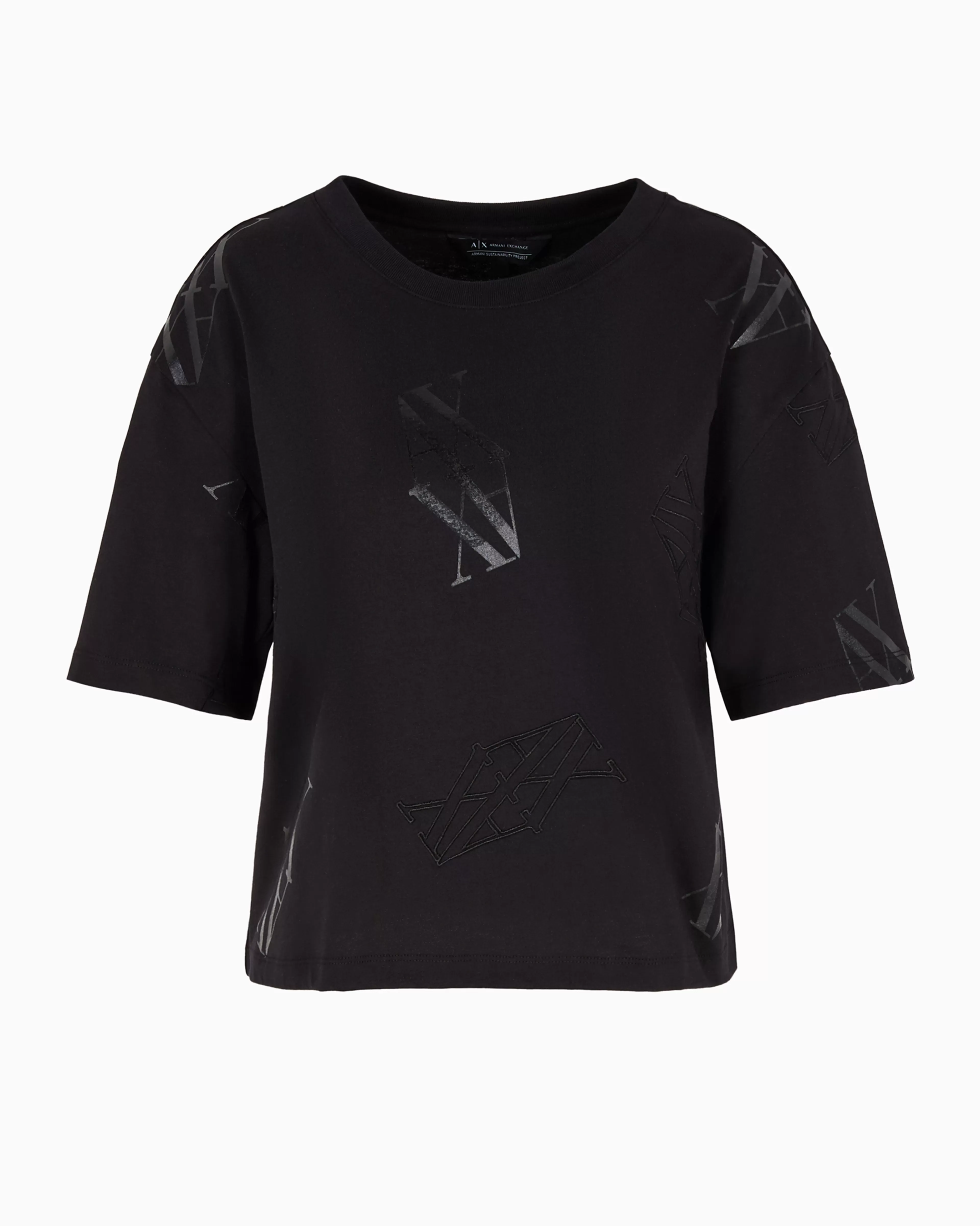 Armani Exchange Cropped T-shirt with monogram logo in ASV cotton* T-Shirts