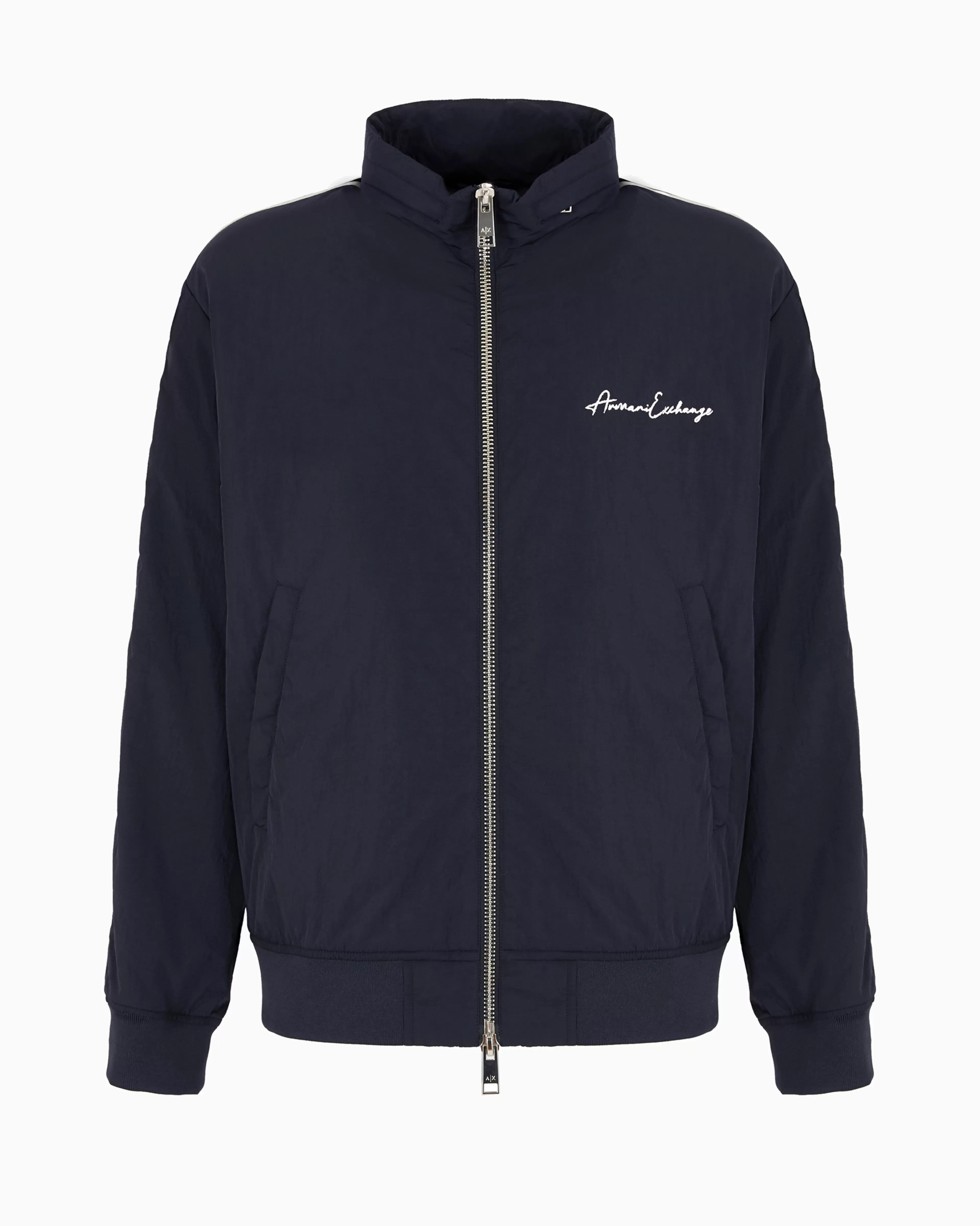 Armani Exchange Full zip blouson in crinkle fabric with logo on the chest* Shirts And Tops