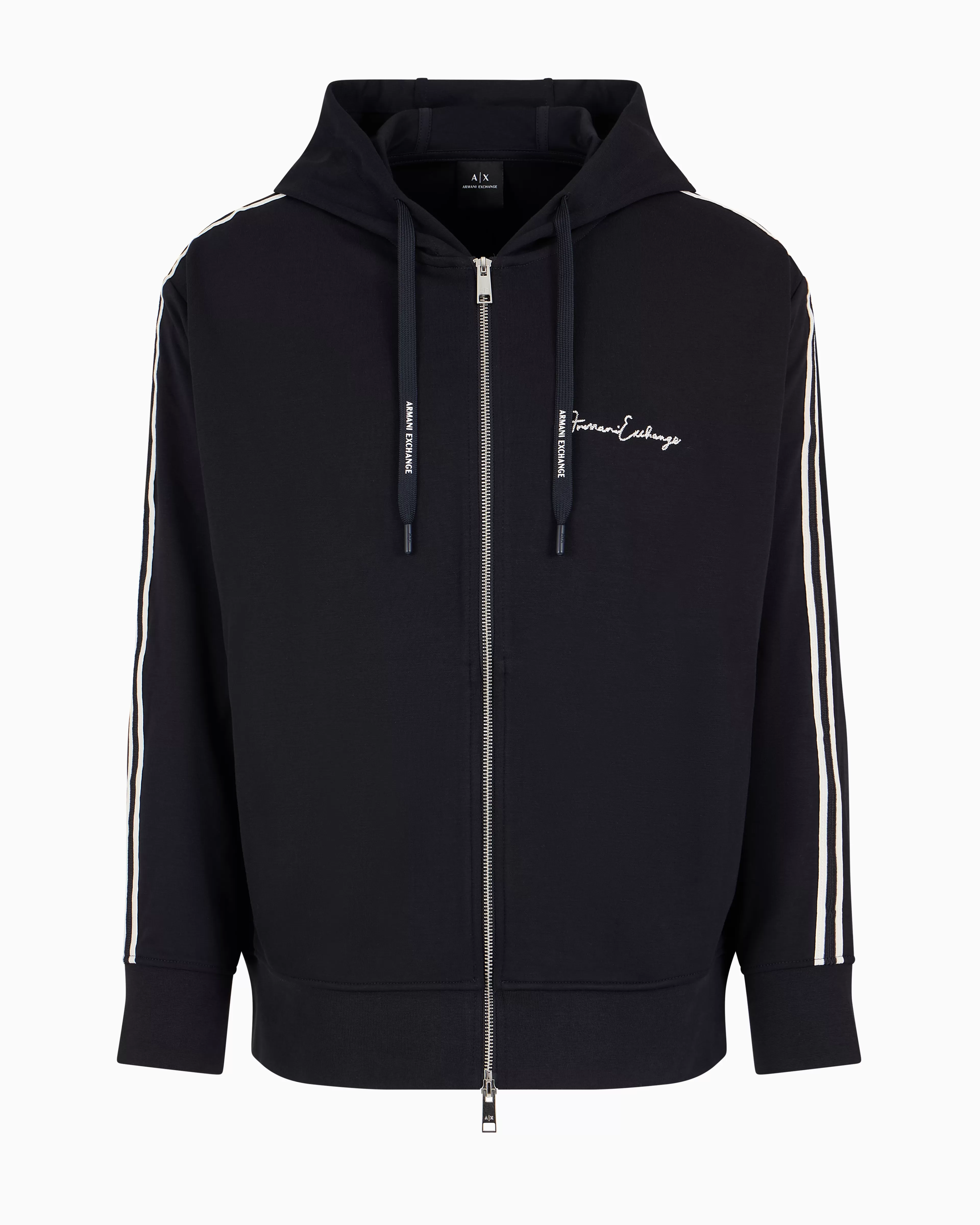 Armani Exchange Full zip sweatshirt in bonded cotton with bands on the sleeves* Essentials | Sweatshirts
