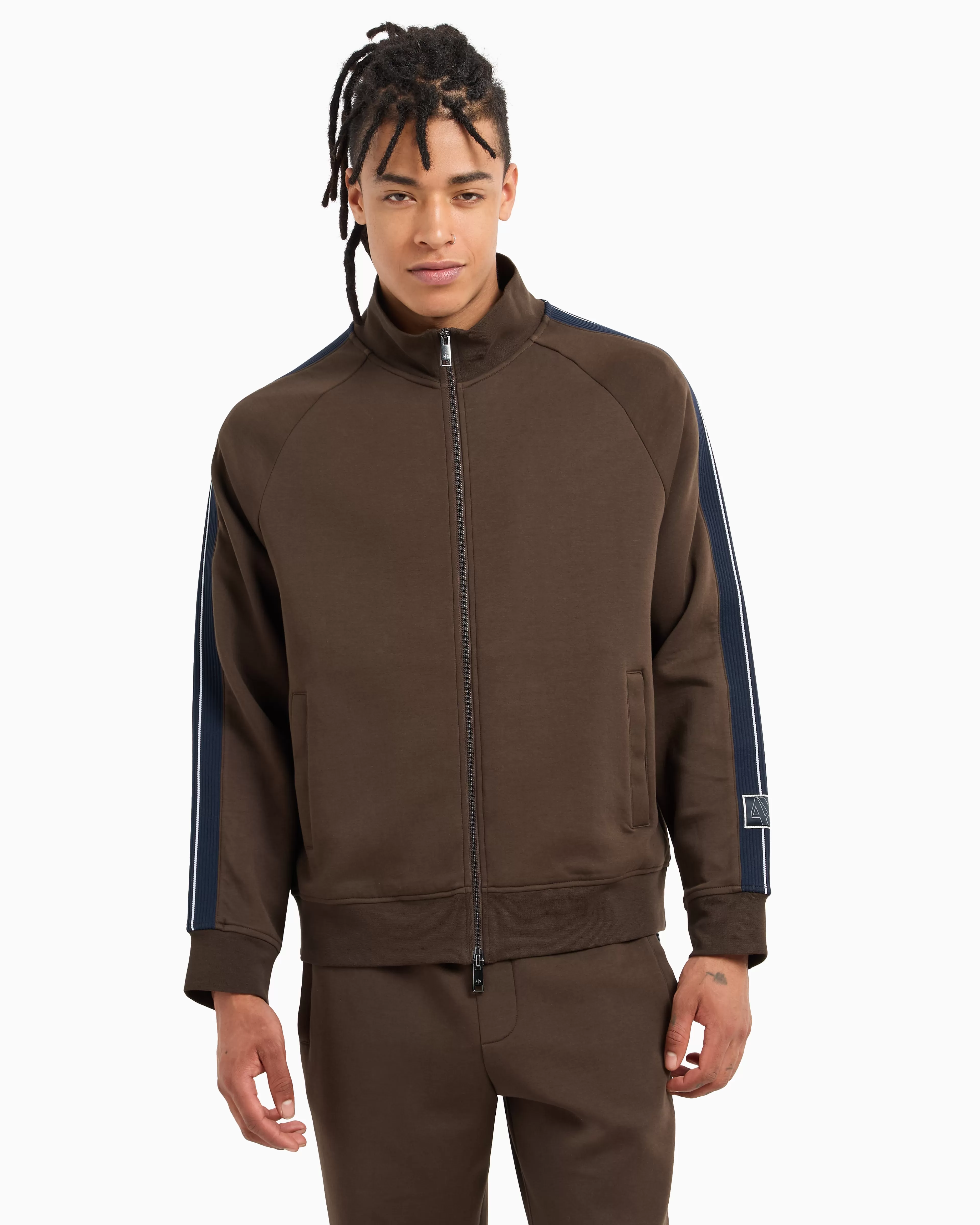 Armani Exchange Full zip sweatshirt in bonded cotton with bands on the sleeves* Matching Sets | Sweatshirts
