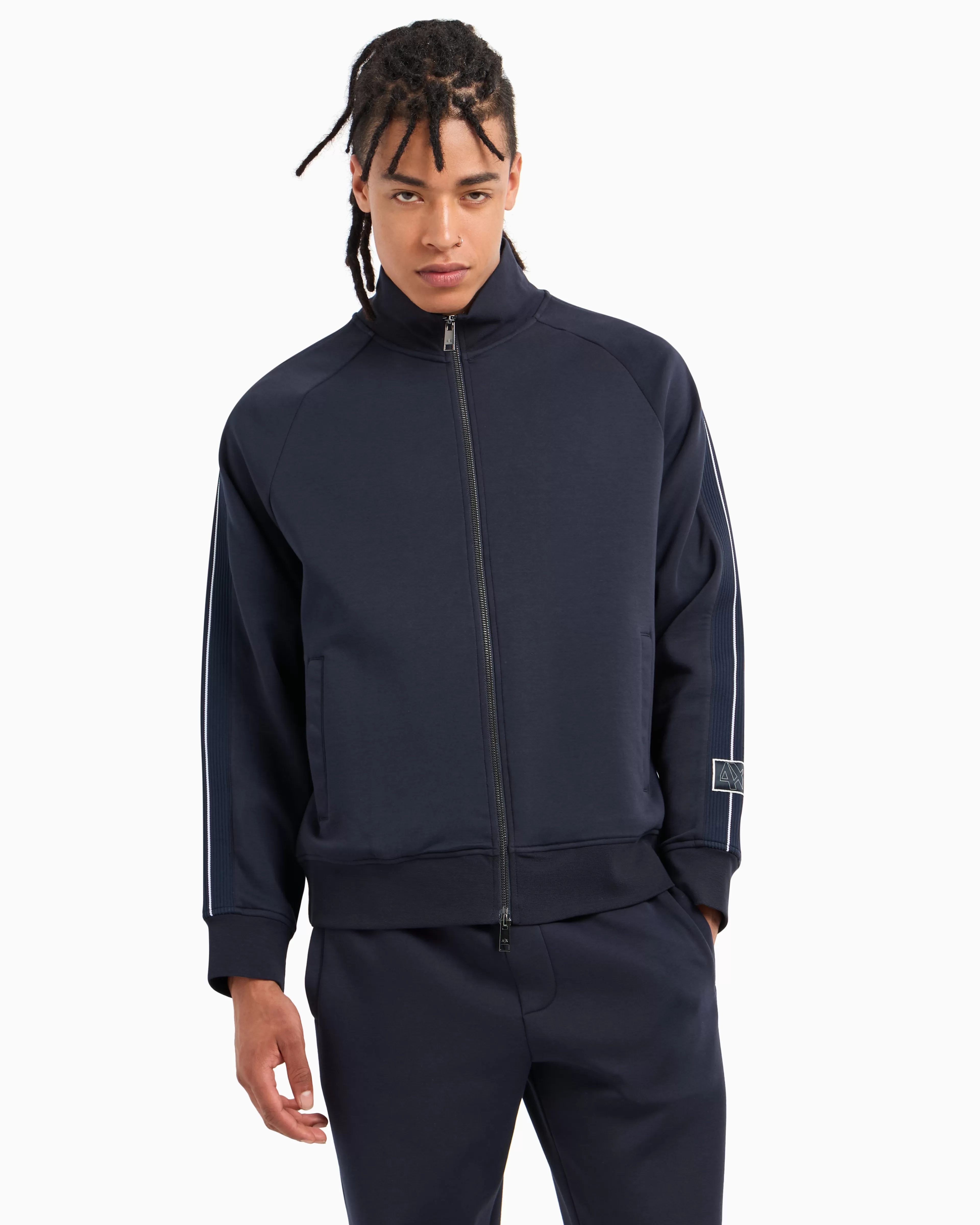 Armani Exchange Full zip sweatshirt in bonded cotton with bands on the sleeves* Sweatshirts