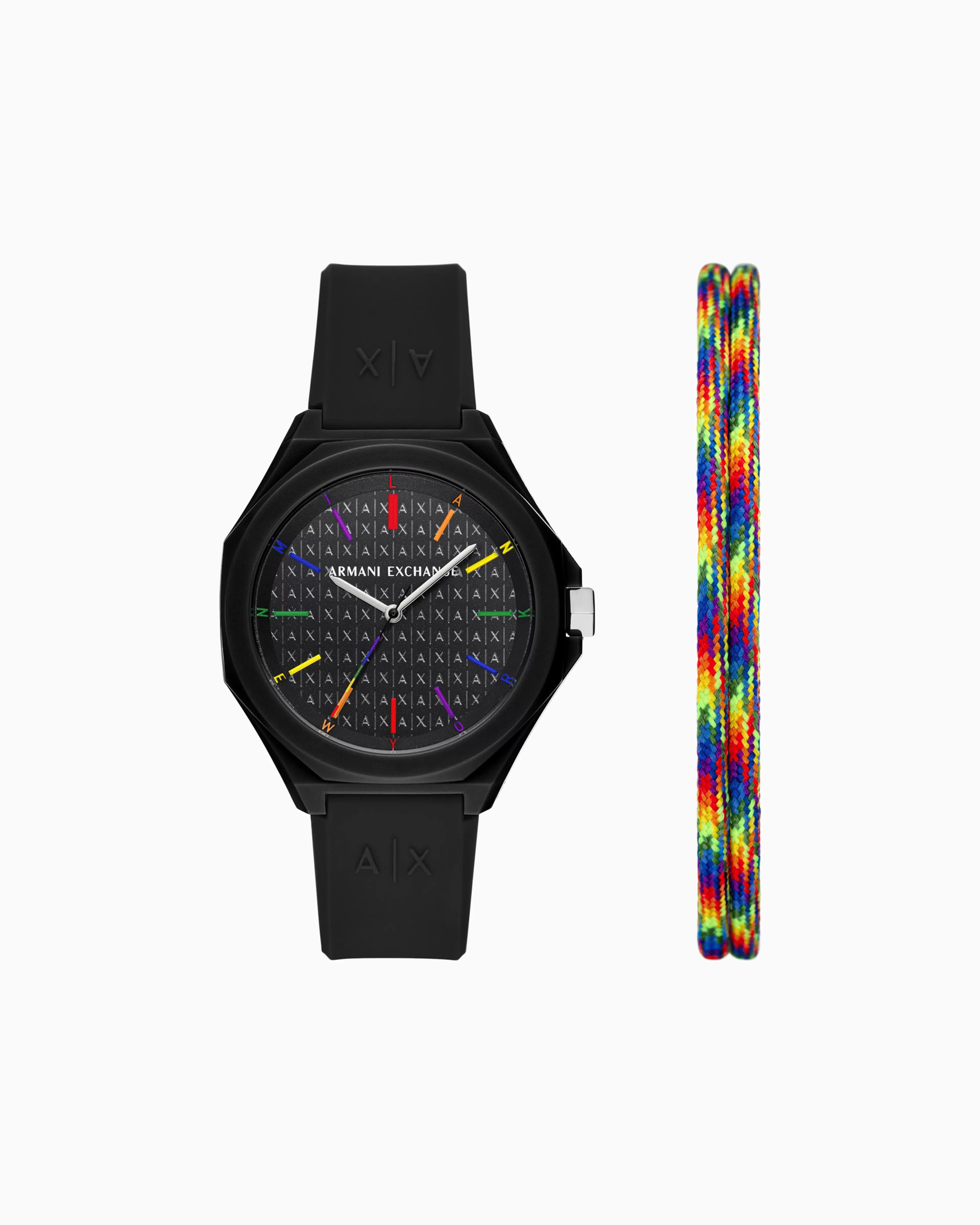 Armani Exchange Multicolored bracelet and black three-hand silicone watch set* Woman