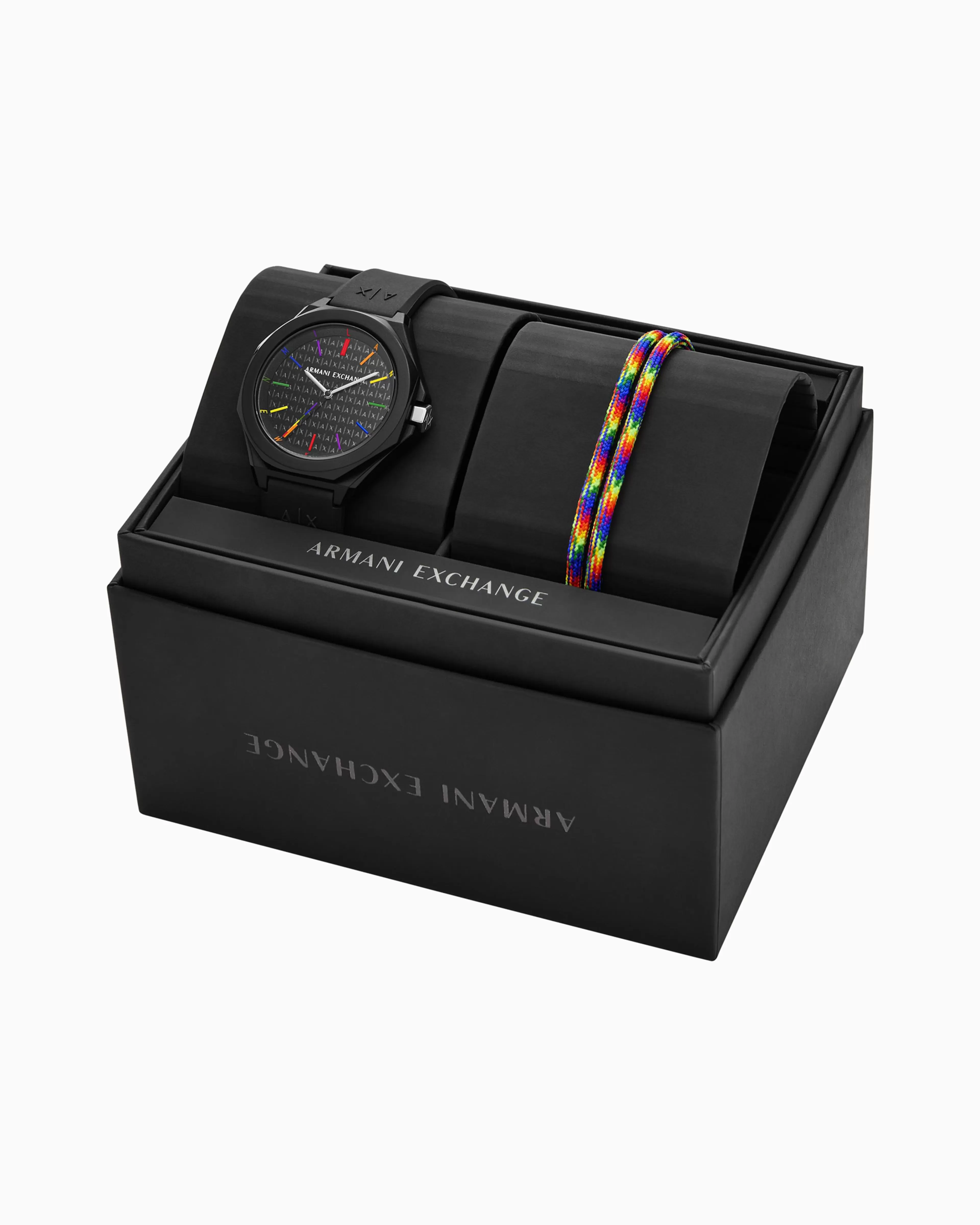 Armani Exchange Multicolored bracelet and black three-hand silicone watch set* Woman