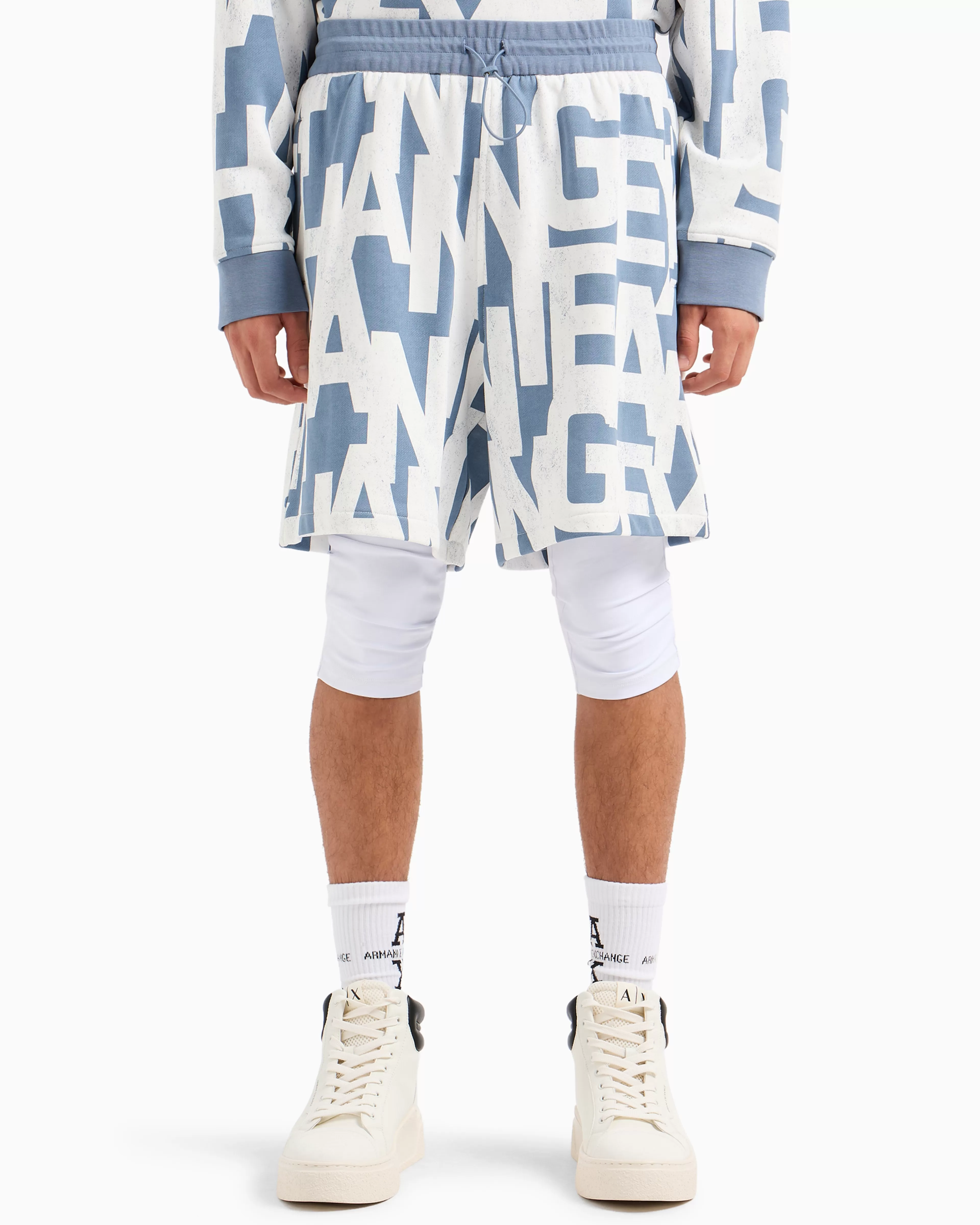 Armani Exchange Oversized French terry Bermuda shorts with allover ASV maxi-logo* Matching Sets | Trousers And Shorts