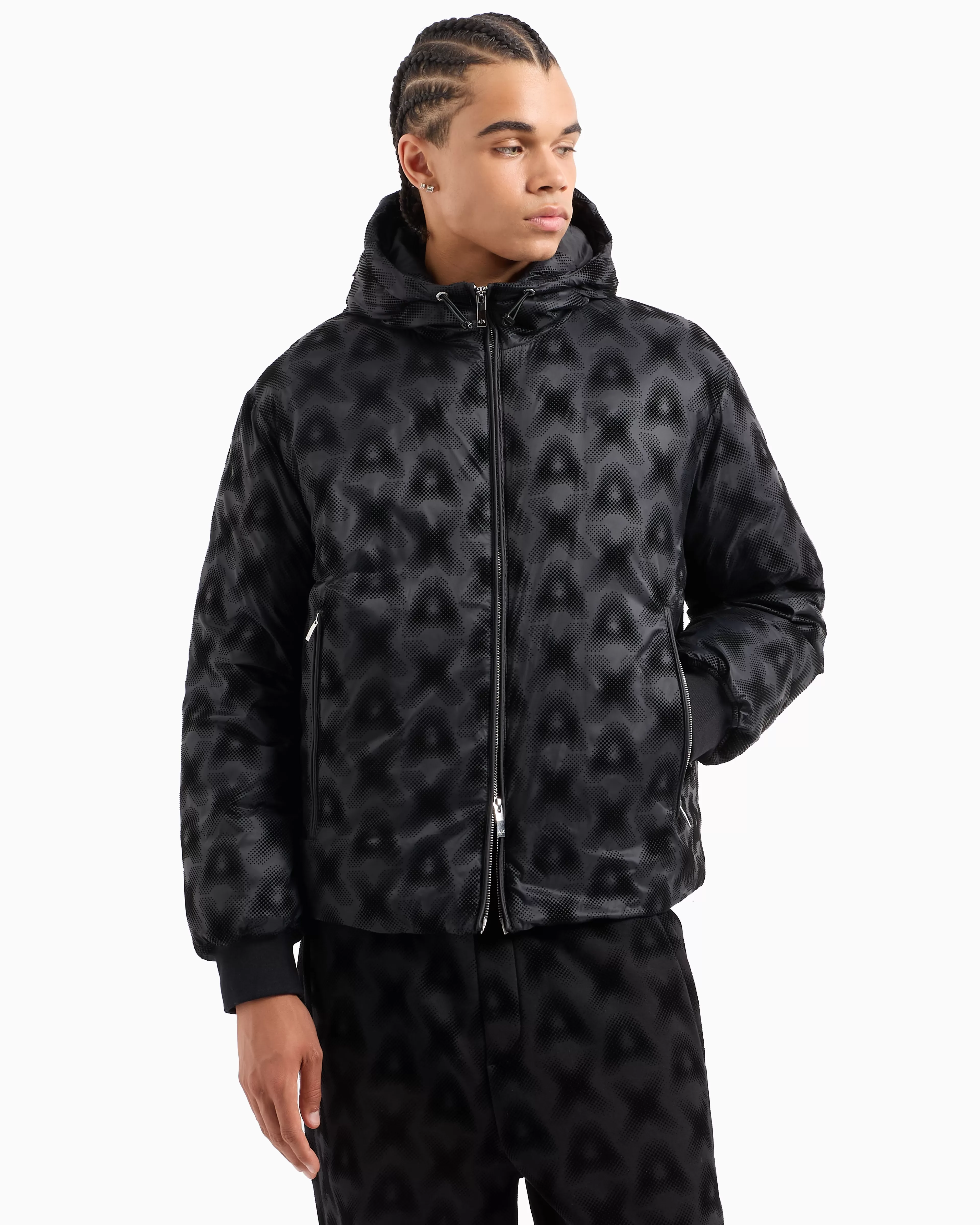 Armani Exchange Padded and quilted jacket with high collar and allover logo* Outerwear