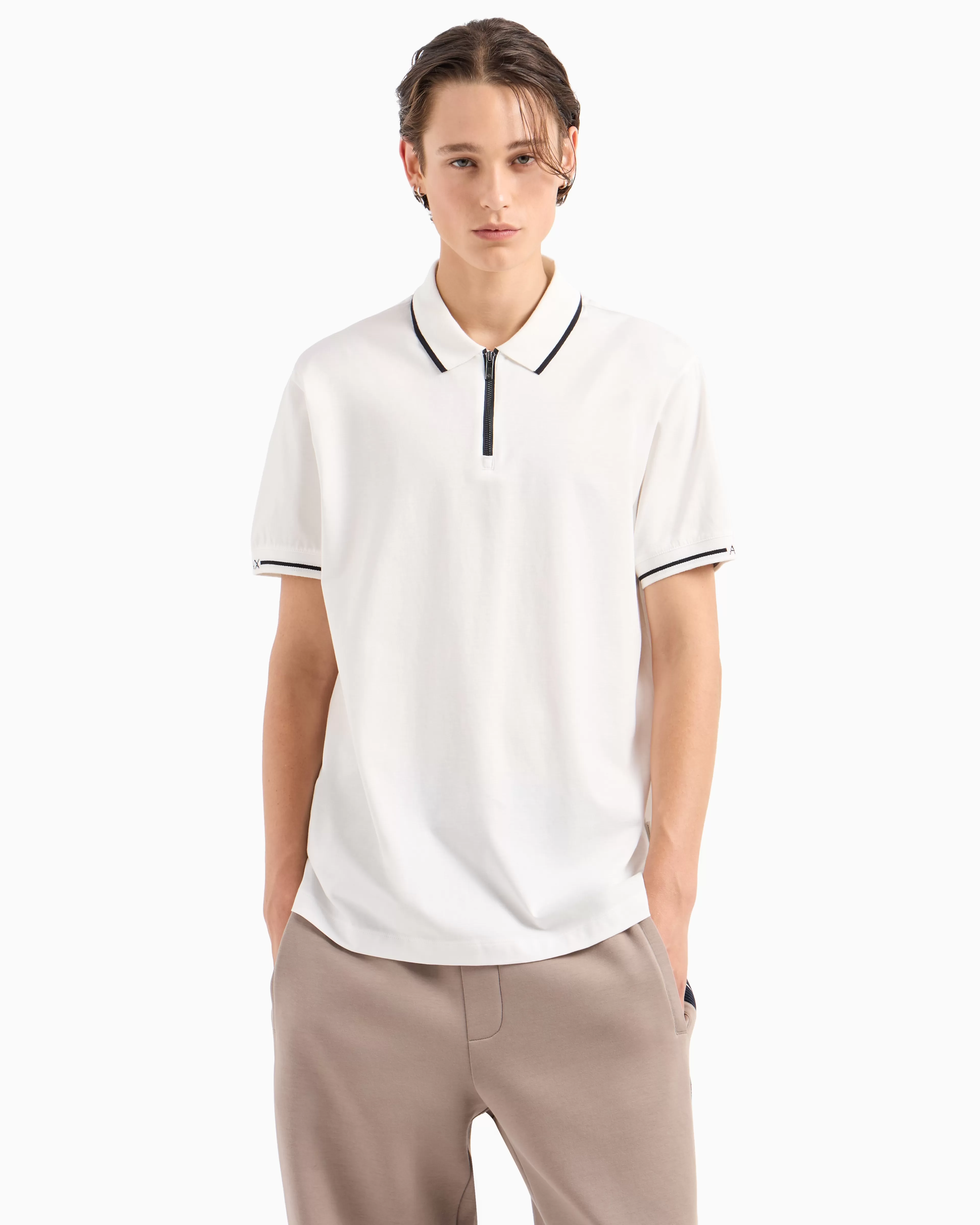 Armani Exchange Regular fit polo shirt with zip and contrasting profiles in ASV cotton* Polo Shirts