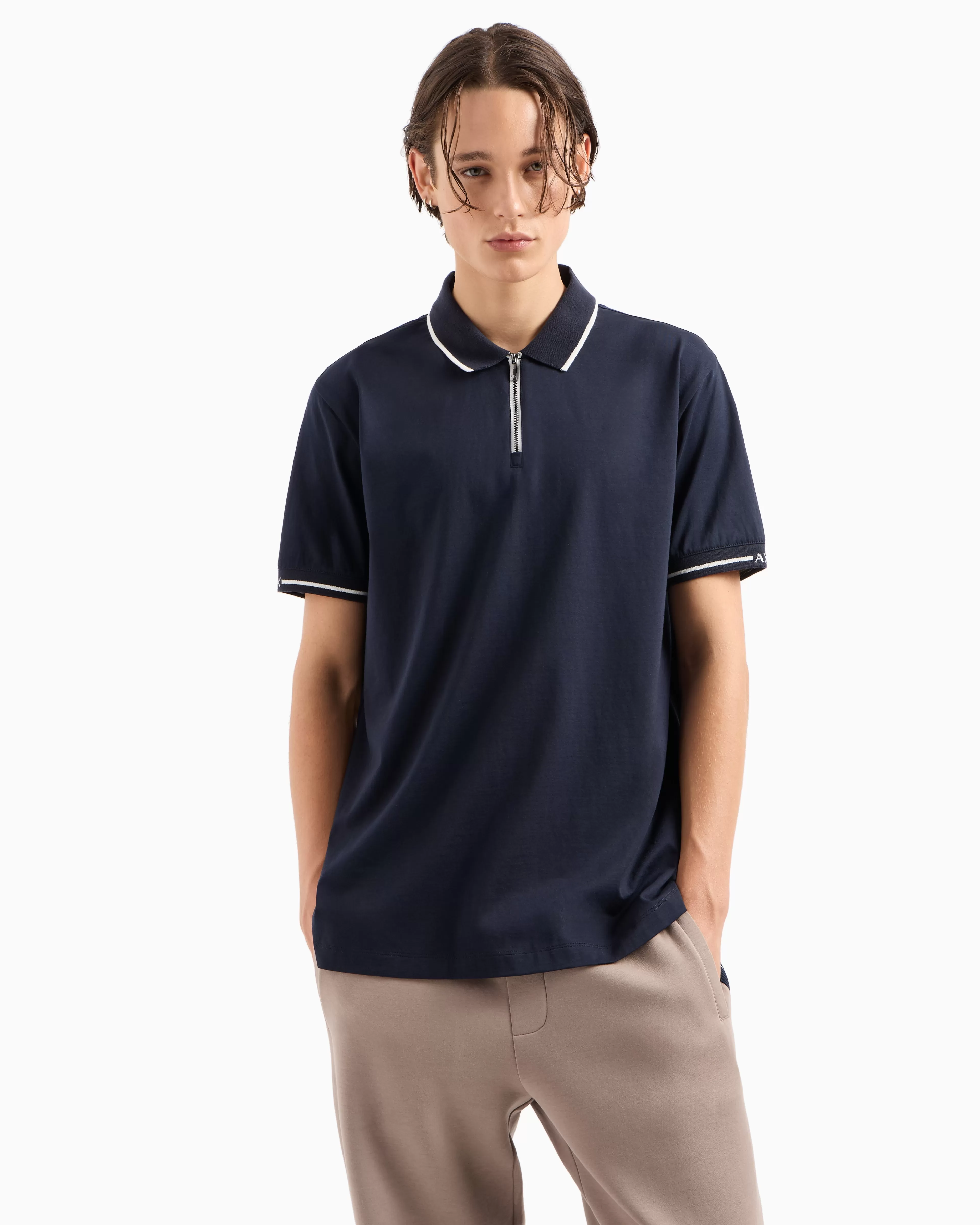 Armani Exchange Regular fit polo shirt with zip and contrasting profiles in ASV cotton* Polo Shirts