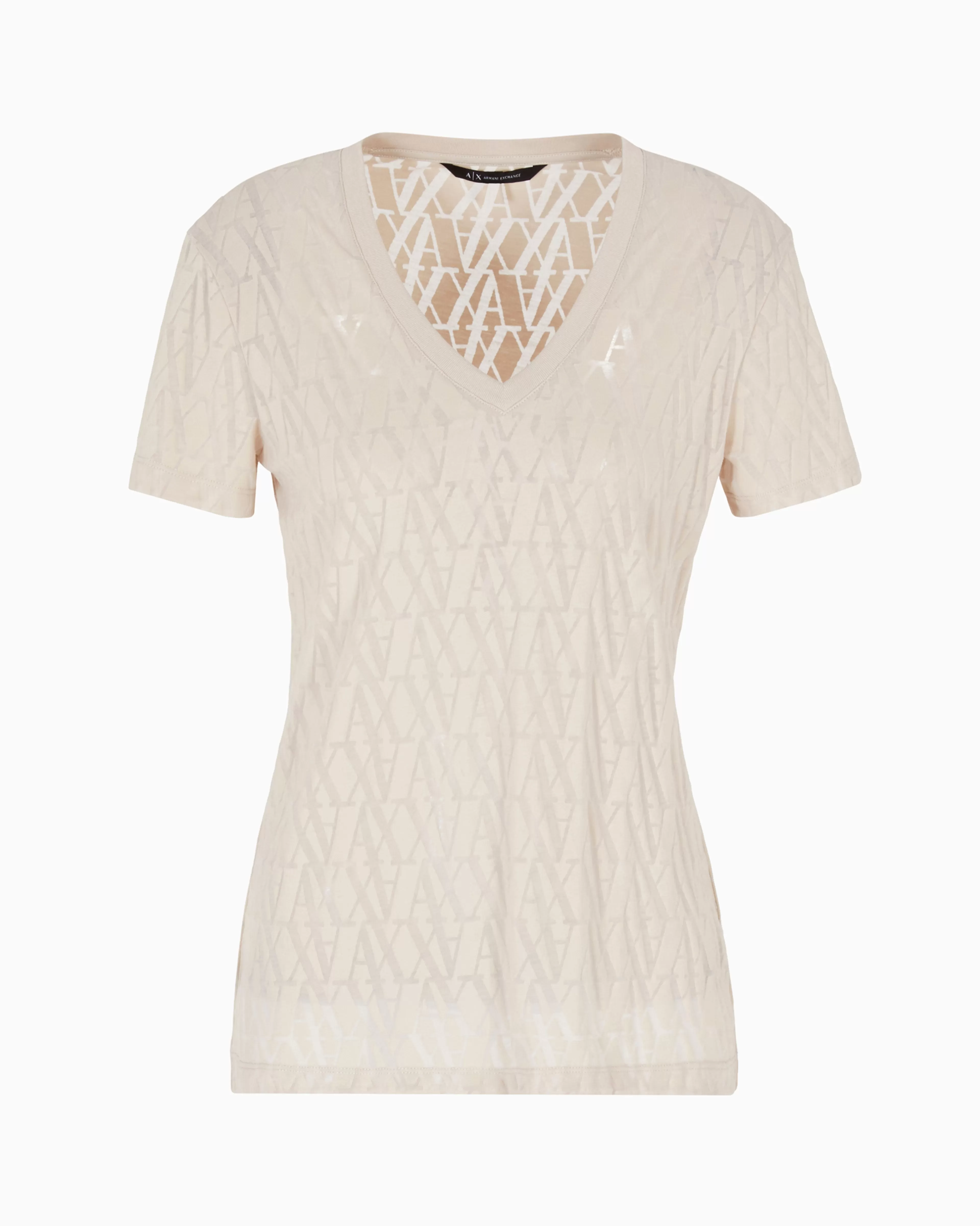 Armani Exchange Regular fit T-shirt in flamed fabric with allover monogram* T-Shirts