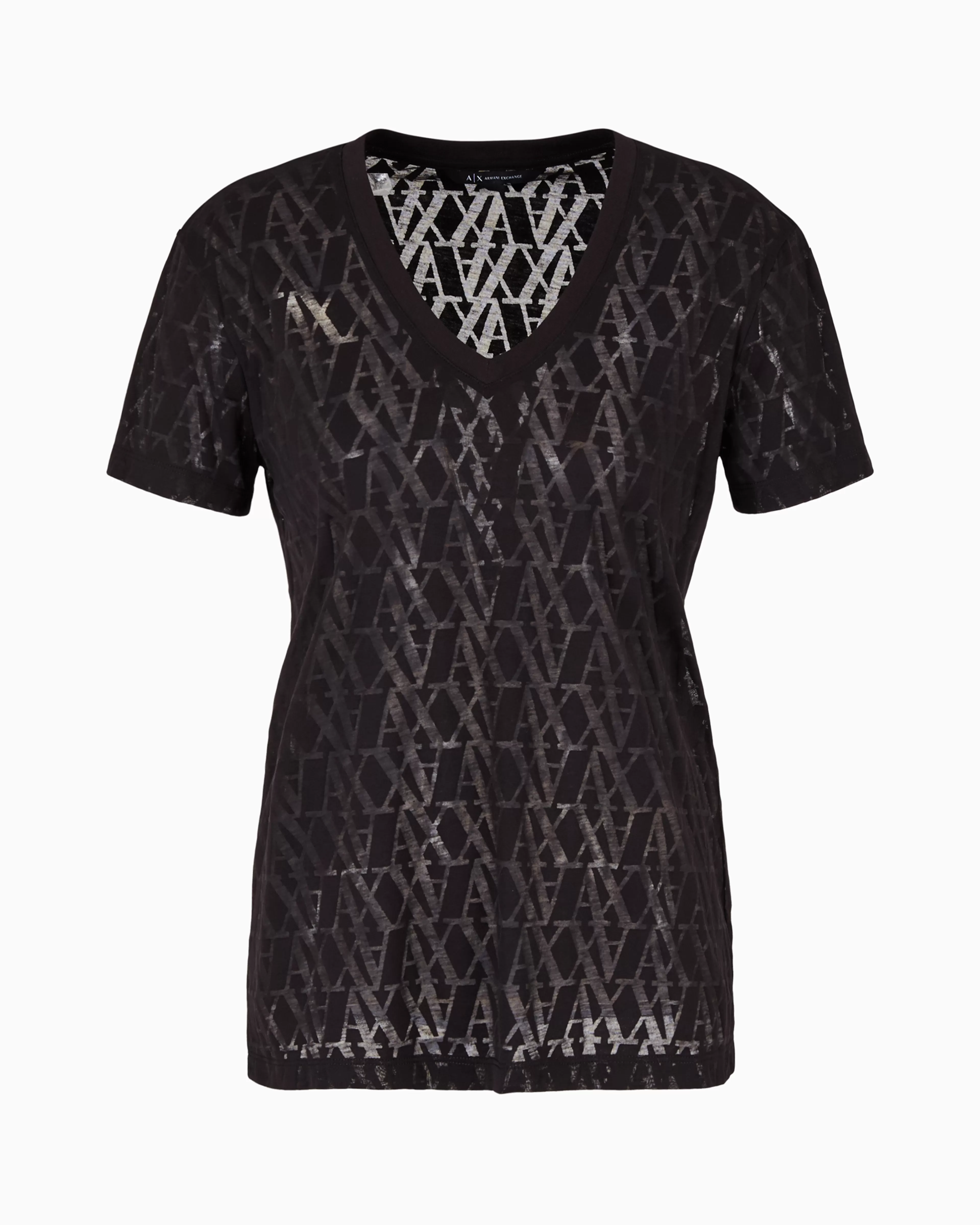 Armani Exchange Regular fit T-shirt in flamed fabric with allover monogram* T-Shirts