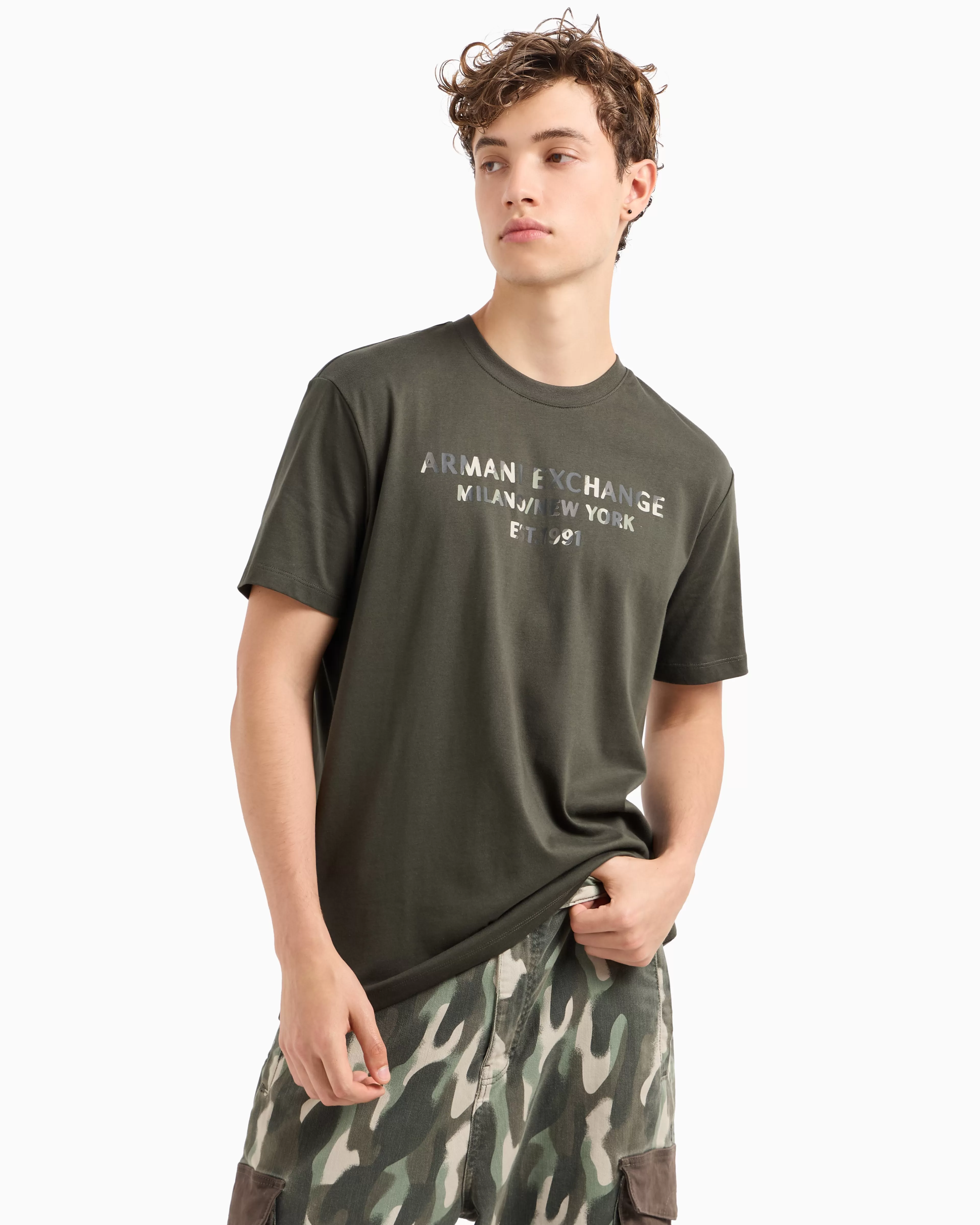 Armani Exchange Regular fit T-shirt with camouflage logo in ASV cotton* T-Shirts