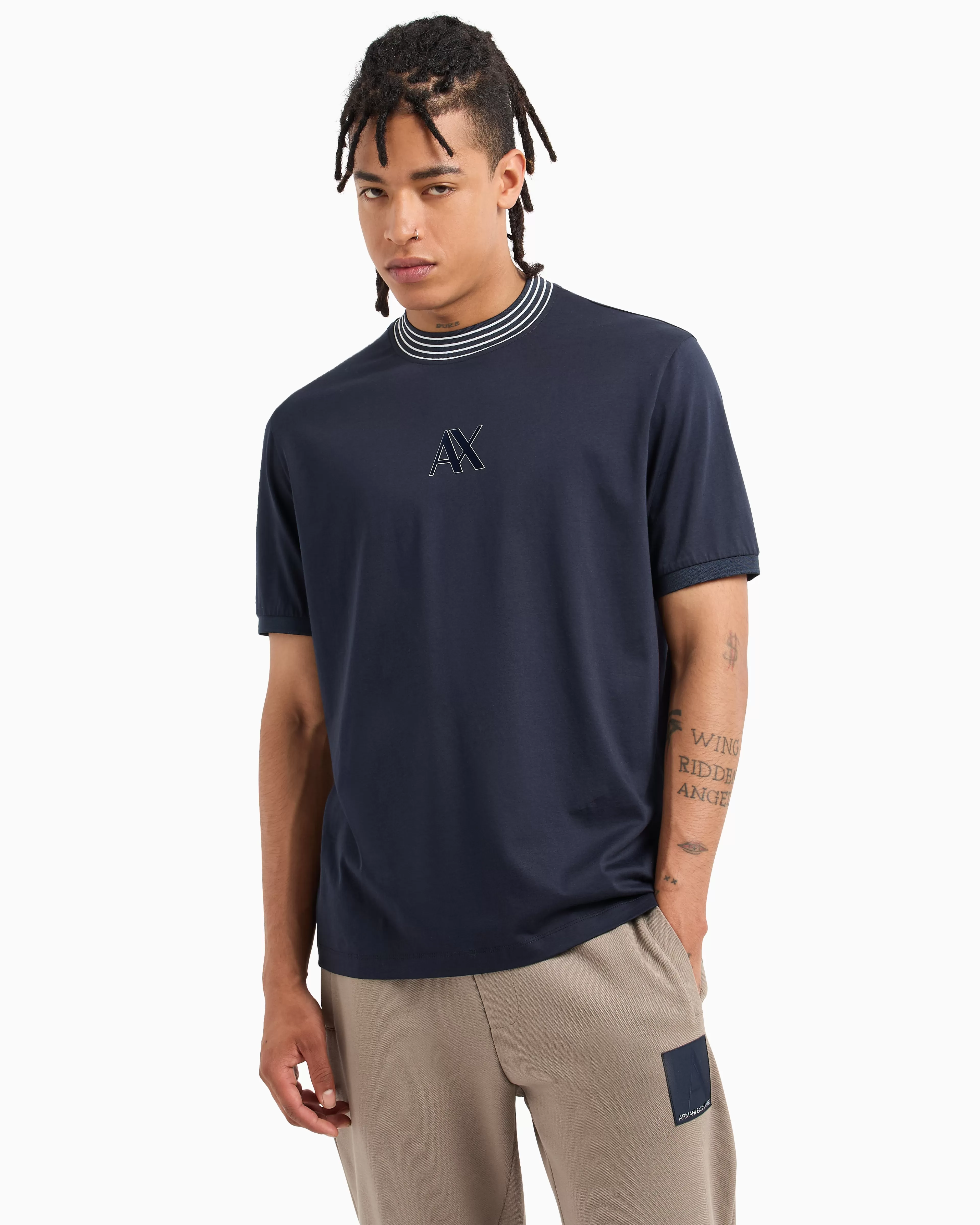 Armani Exchange Regular fit T-shirt with striped crew neck in ASV mercerised cotton* T-Shirts