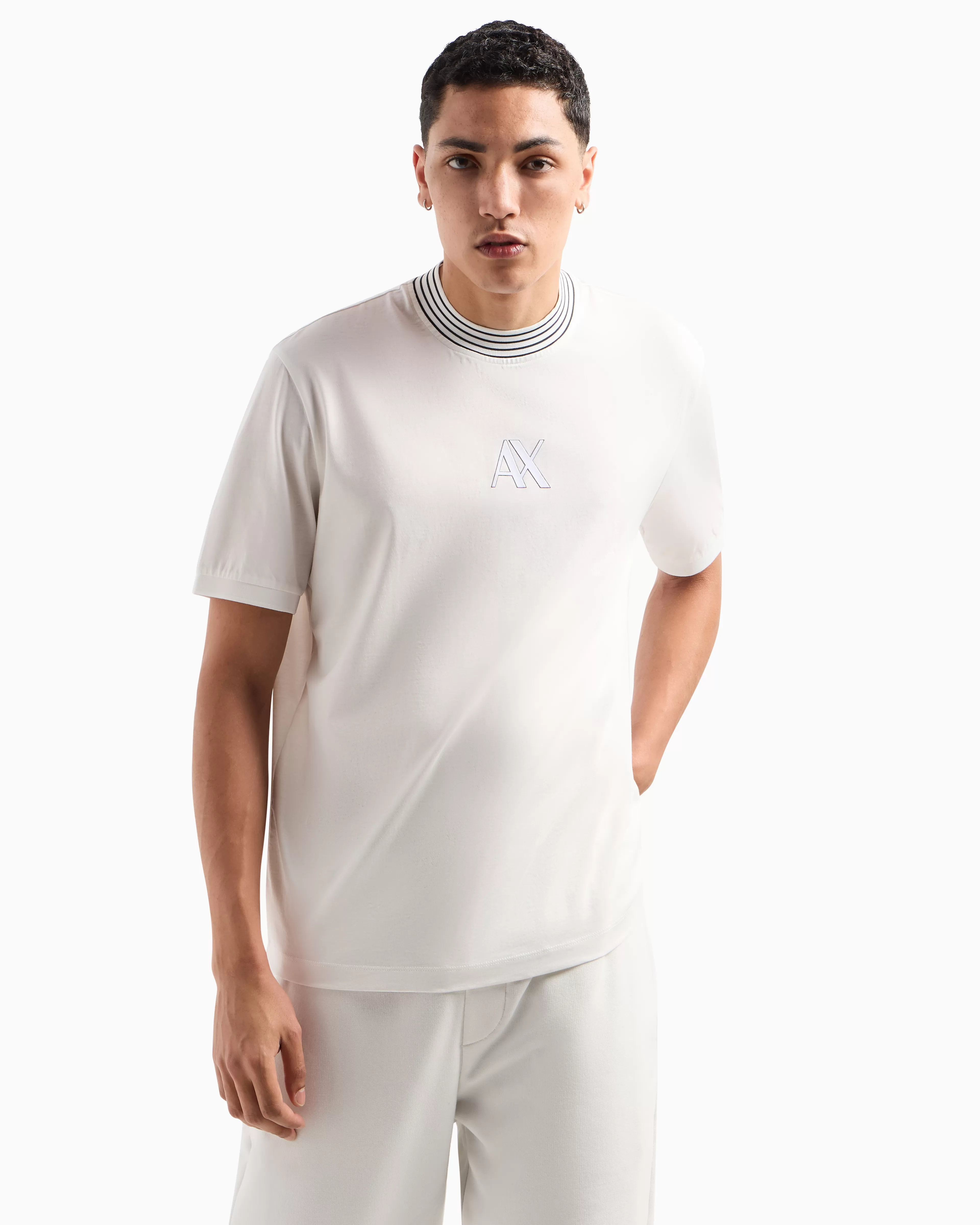 Armani Exchange Regular fit T-shirt with striped crew neck in ASV mercerised cotton* T-Shirts