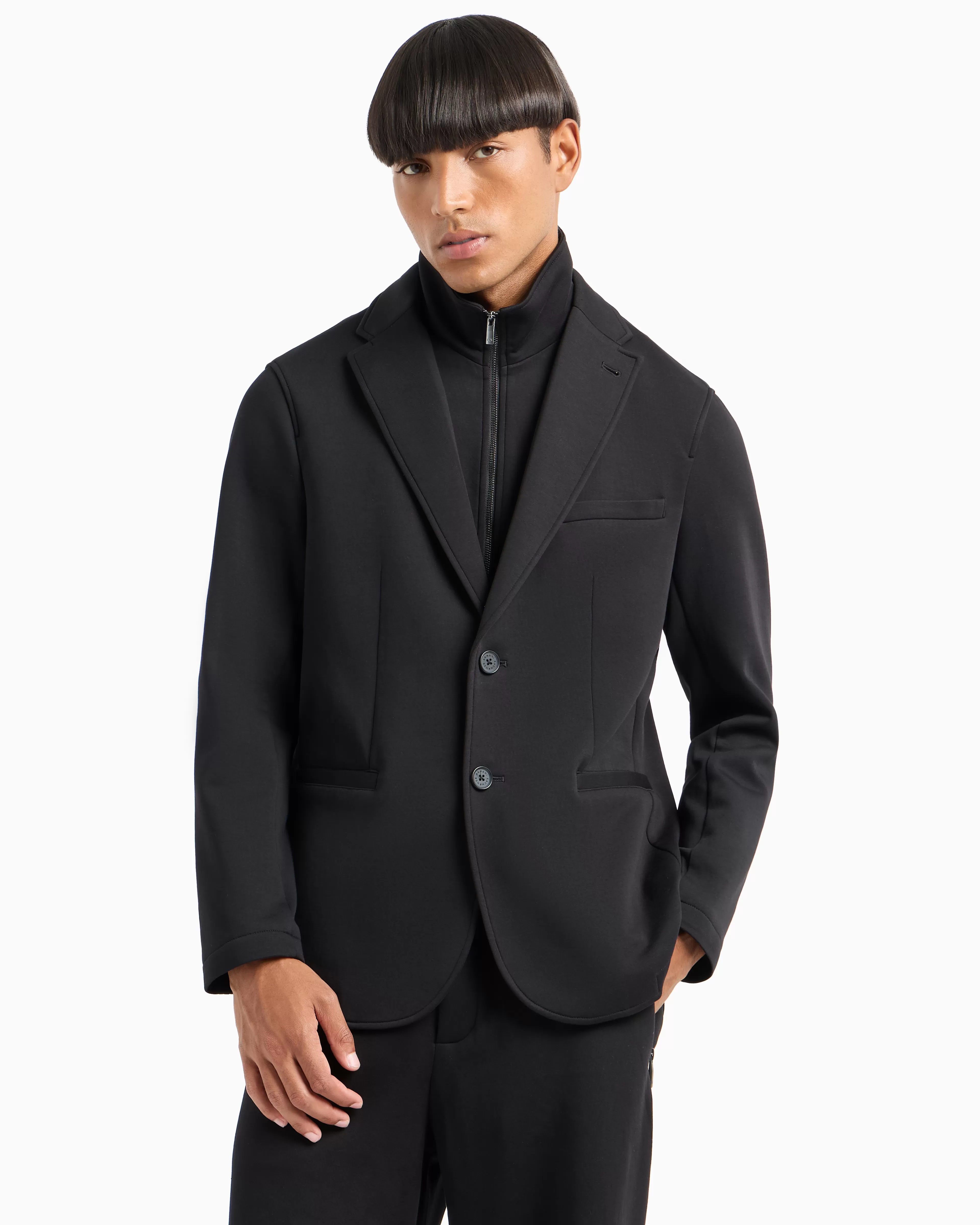 Armani Exchange Single-breasted stretch cotton jacket with zip-up bib* Matching Sets | Jackets
