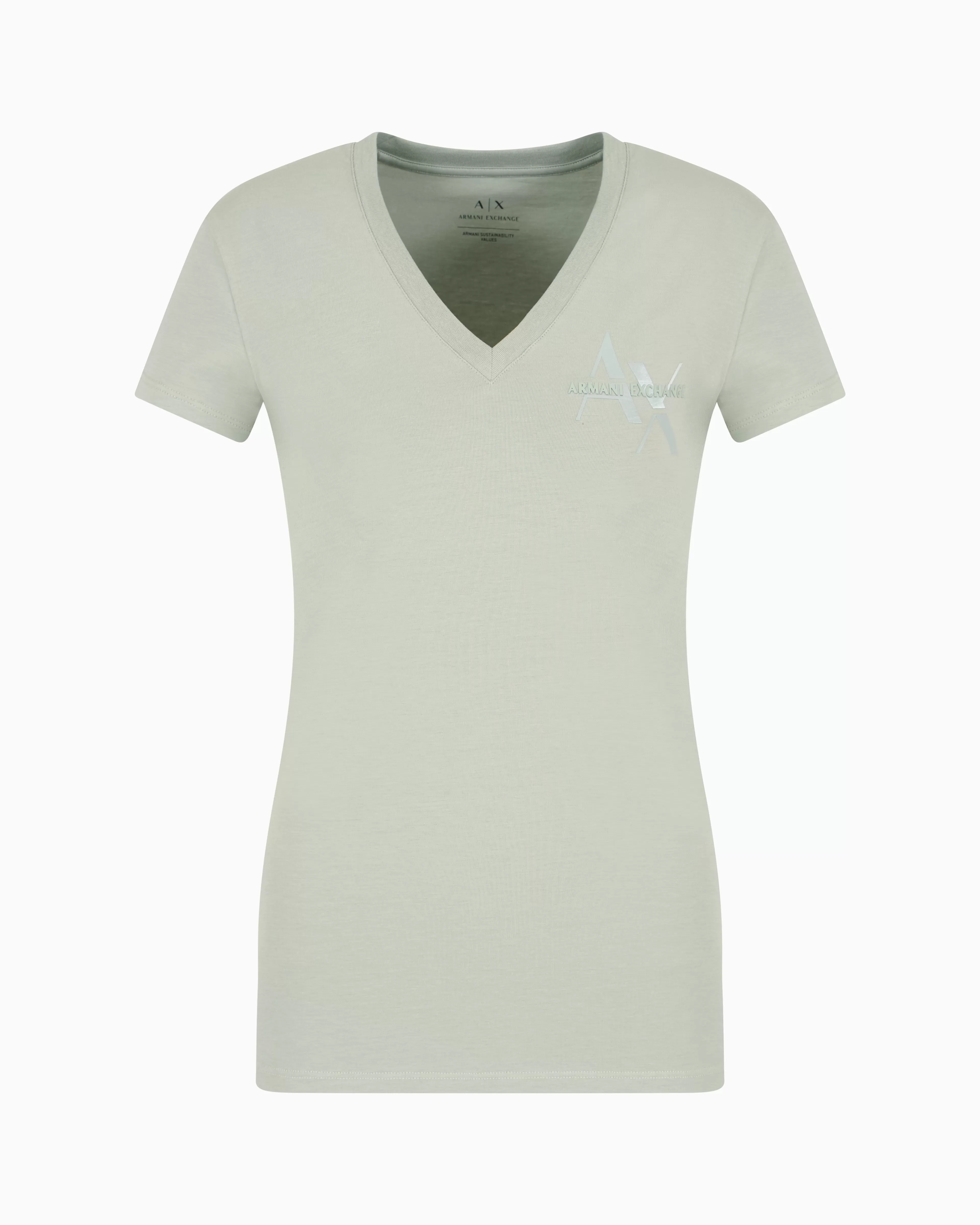 Armani Exchange Slim fit V-neck T-shirt with metal logo in ASV fabric* T-Shirts