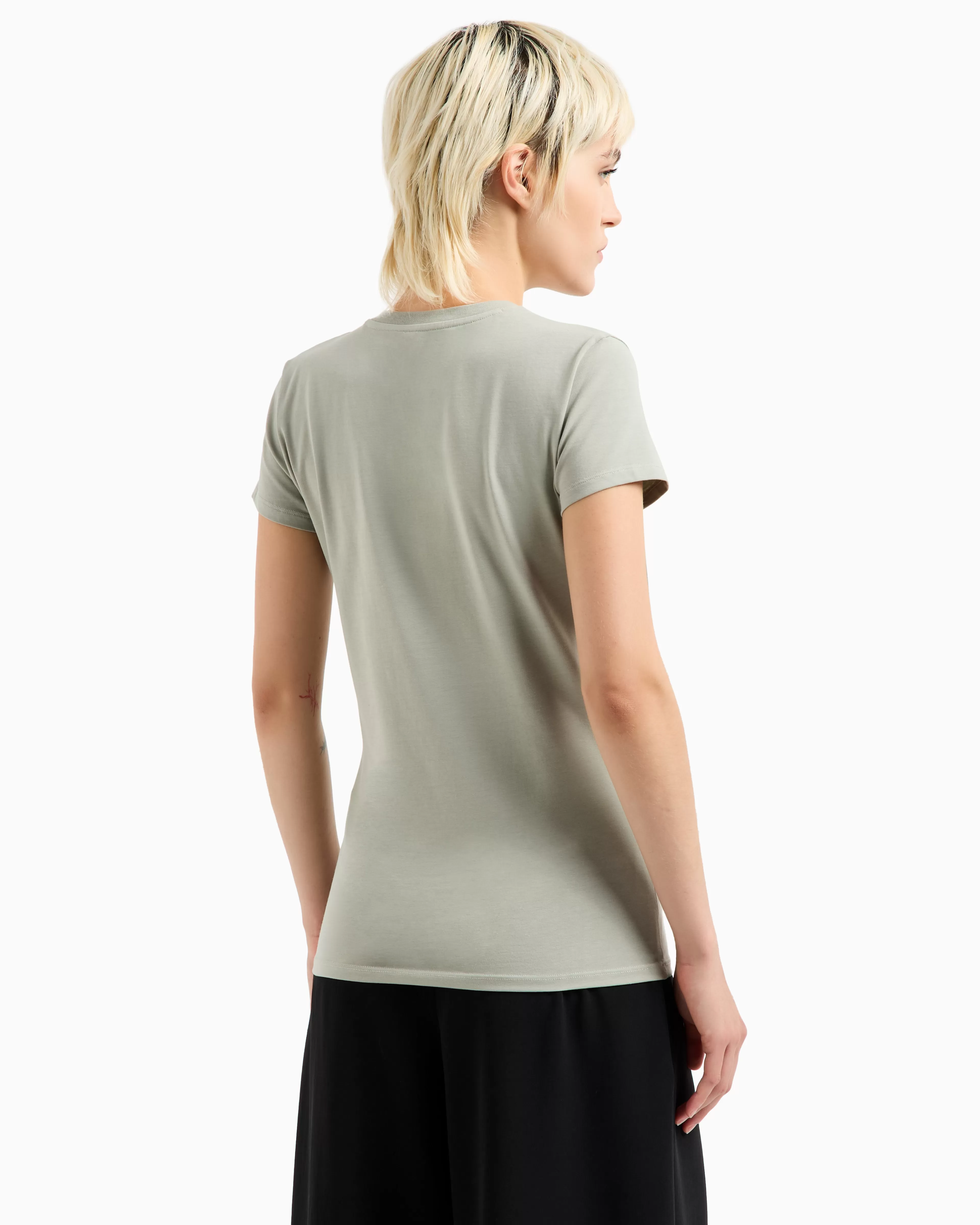 Armani Exchange Slim fit V-neck T-shirt with metal logo in ASV fabric* T-Shirts