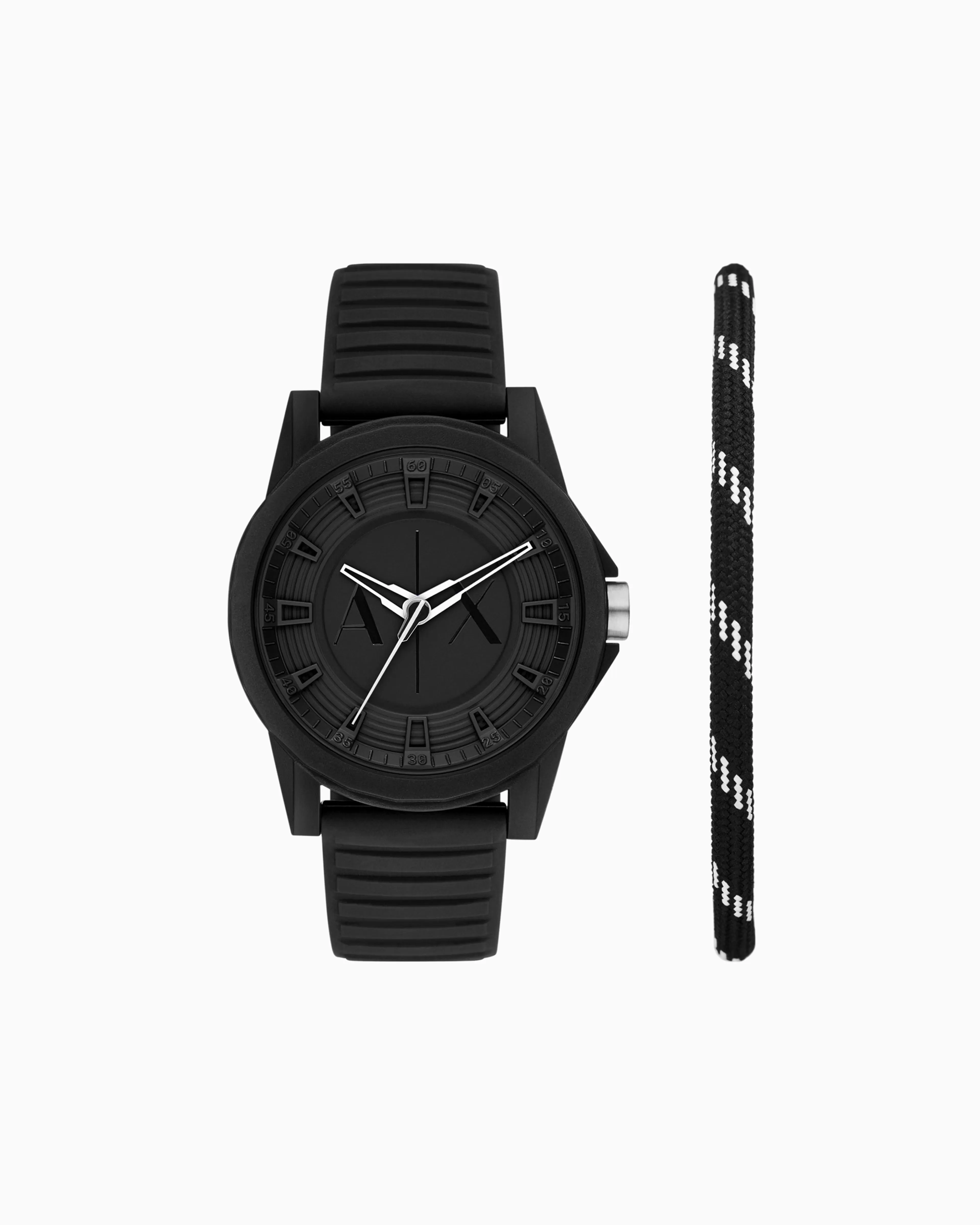 Armani Exchange Three-hand black silicone watch and bracelet set* Man