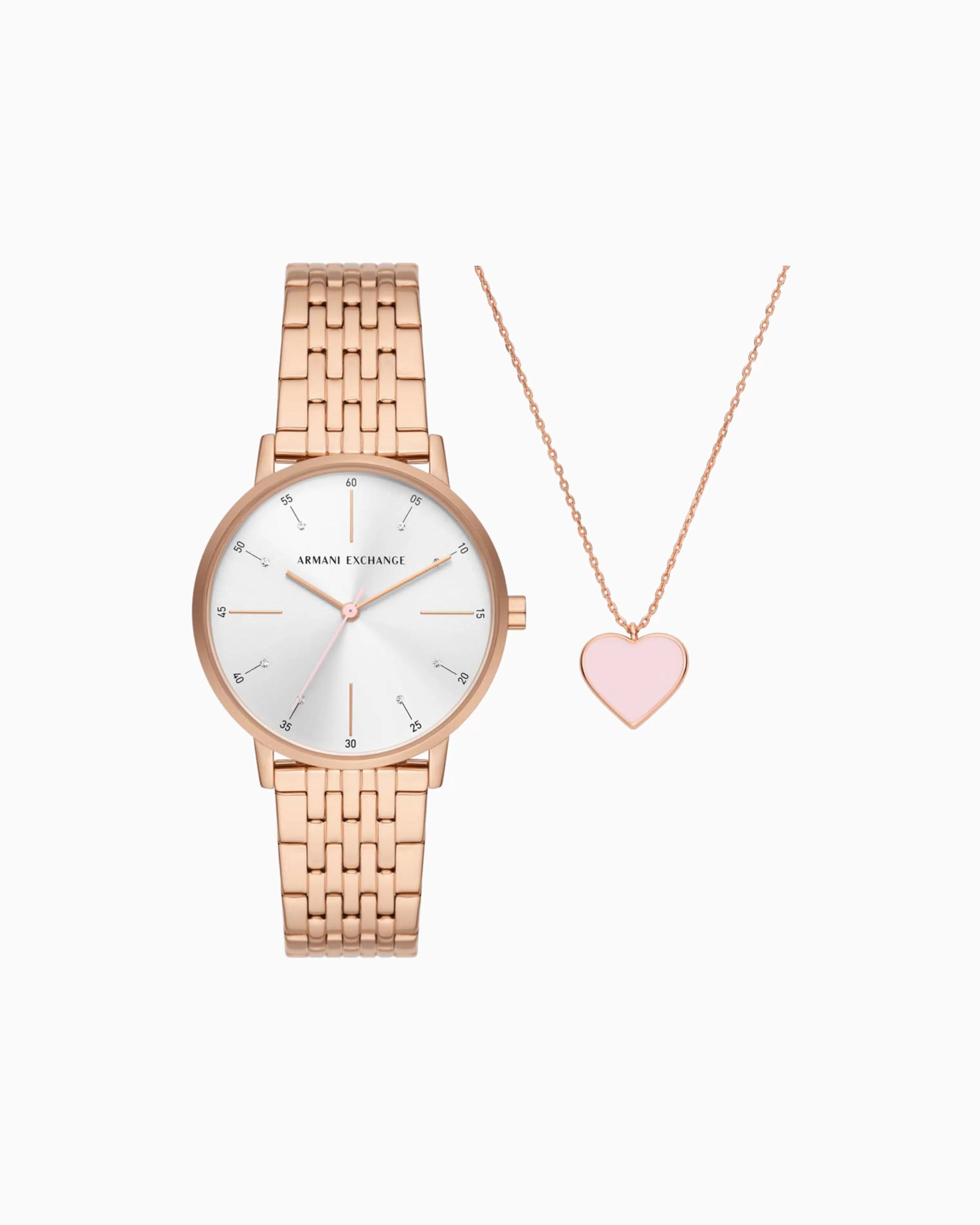 Armani Exchange Three-hand watch and necklace set in rose gold-tone stainless steel* Woman